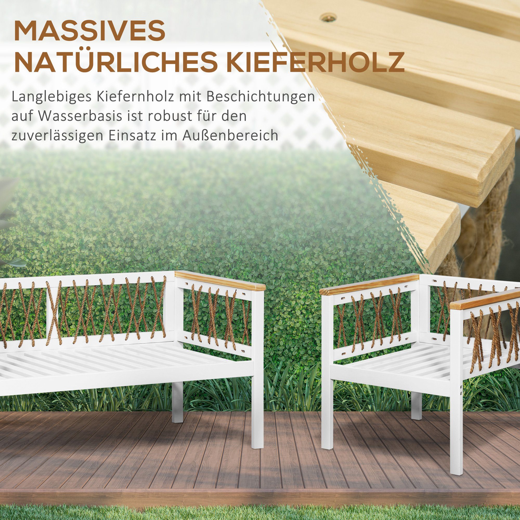 Balkonmöbel-Set), Gartenmöbel-Set Sitzkissen, Sitzgruppe 4-tlg., Doppelsofa, 61x126x65 mit cm mit (Sitzgruppe Outsunny BxLxH: