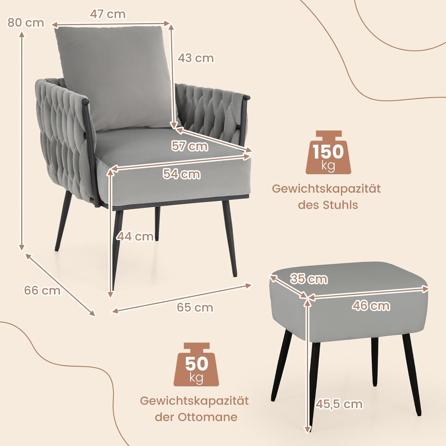 KOMFOTTEU Relaxsessel Loungesessel, mit Hocker,Ottomane & Kissen,bis 150 kg günstig online kaufen