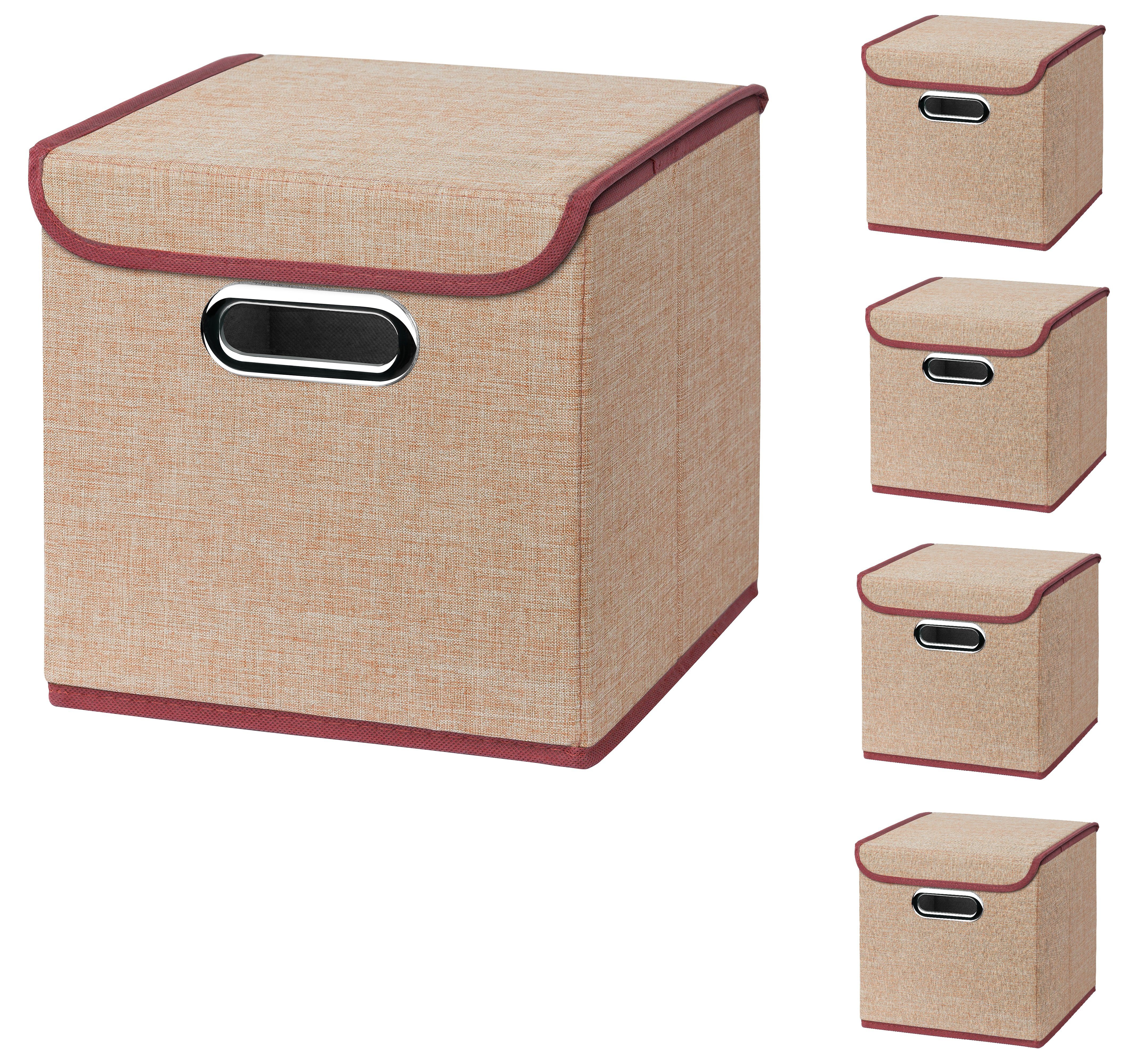 Faltbox 5 Stück Faltboxen 25 x 25 x 25 cm Stoffboxen faltbar mit Deckel in verschiedenen Farben (5er SET 25x25x25) 25cm