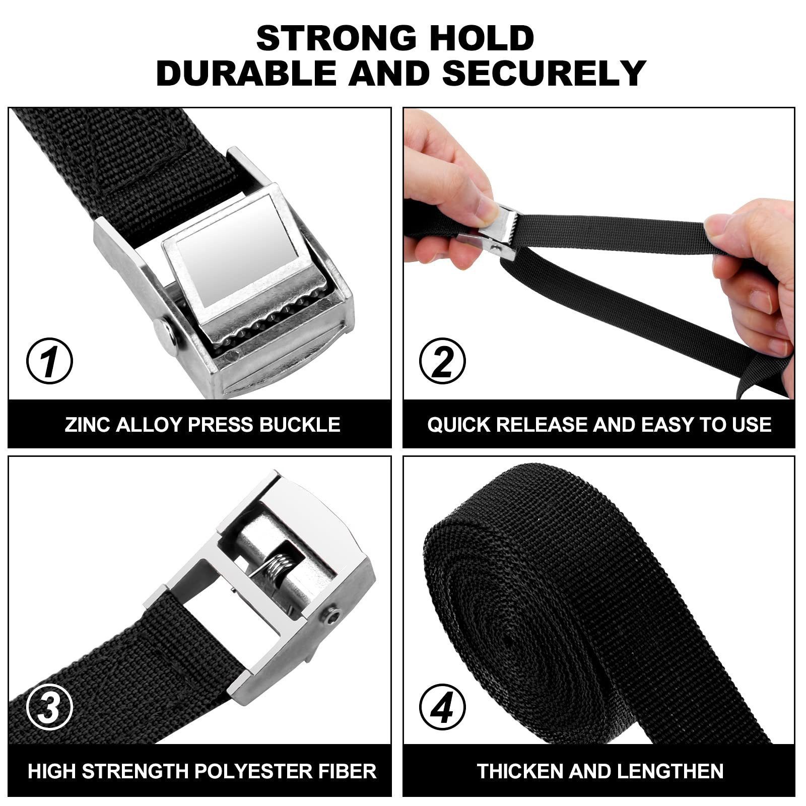 FOUORTUNATE-BEE Spanngurt Befestigungsgurt, 4 x 150kg 0.5/1/2/3/4/5 Meters Breite 20mm (Verstellbare Befestigungsriemen mit Klemmschloss)