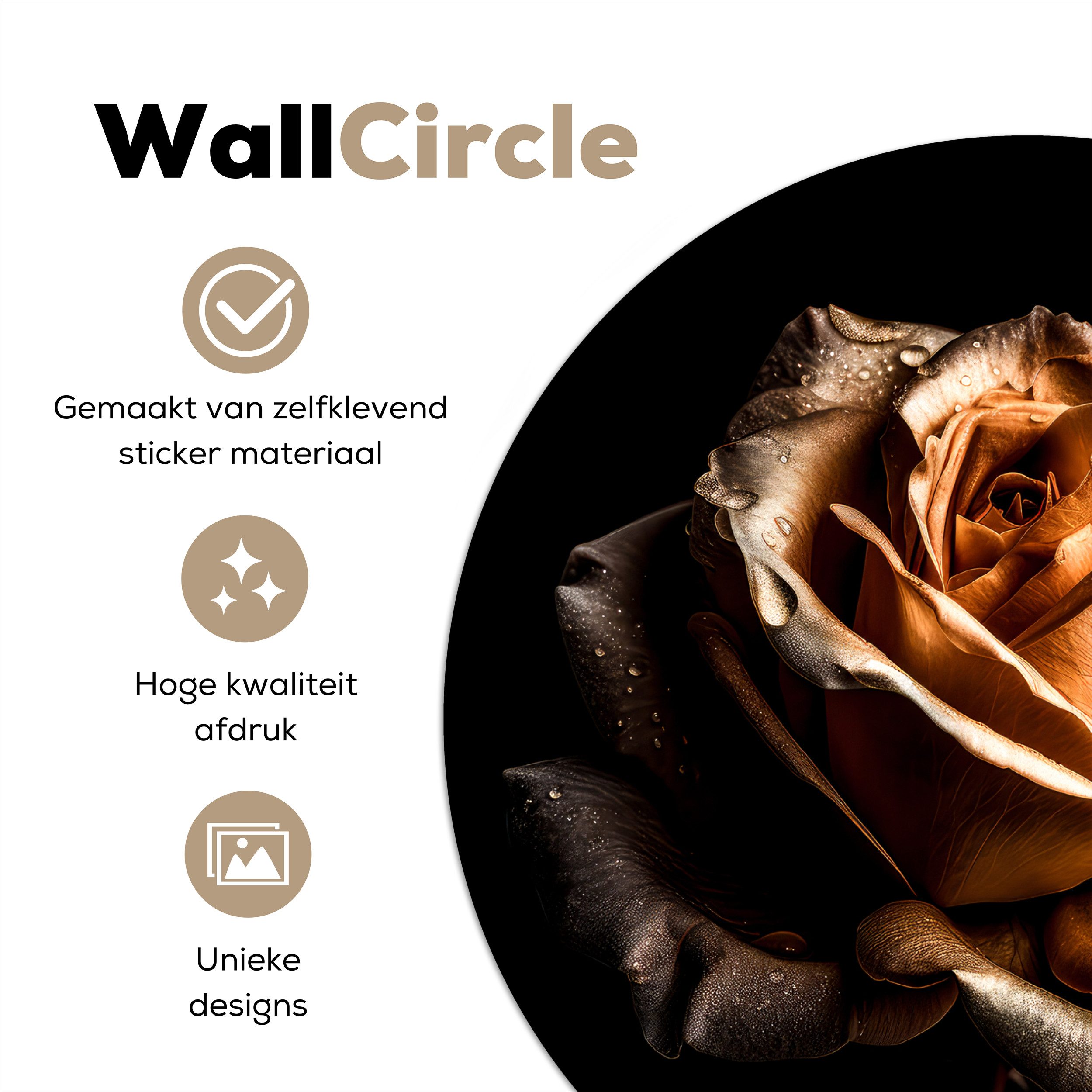 MuchoWow Wandsticker Rose - Gold - Blumen - Botanisch Schwarz (1 St), Wandtattoo Selbstklebend, Wohnzimmer Deko Aufkleber, 30x30 cm
