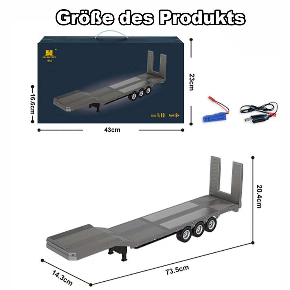 Esun RC-LKW Kunststoff-Sattel anhänger Flach Bett, für 1:18 RC Traktor LKW 770S (SET, Komplettset), Inklusive wiederaufladbarem Akku und USB-Ladekabel
