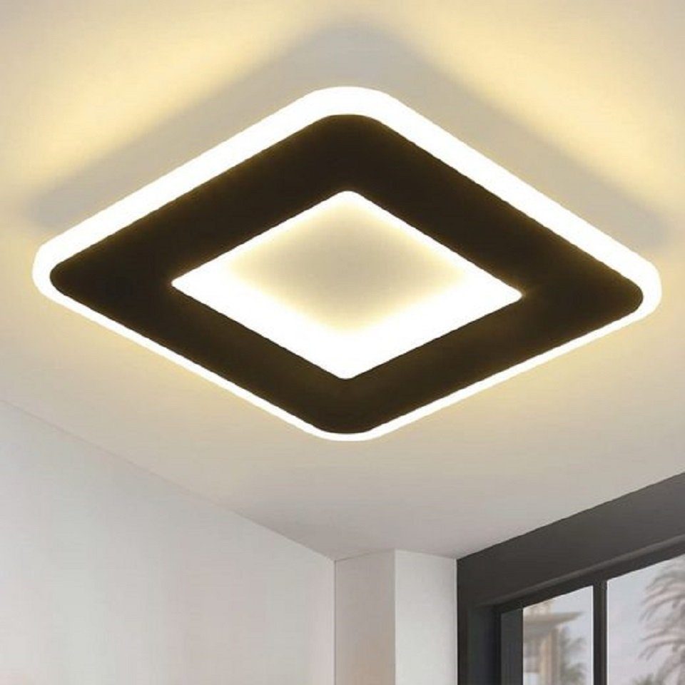 integriert, Küche LED Flur Deckenleuchte Warmweiß, Wohnzimmer Deckenlampe fest Quadratisch Nettlife LED Schwarz Schlafzimmer für Deckenbeleuchtung, 23W Modern