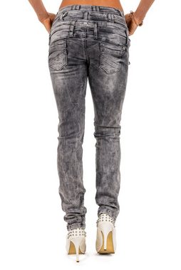 Cipo & Baxx Skinny-fit-Jeans Schwarze Hose BA-WD431 in Extravaganter Doppelbund Optik