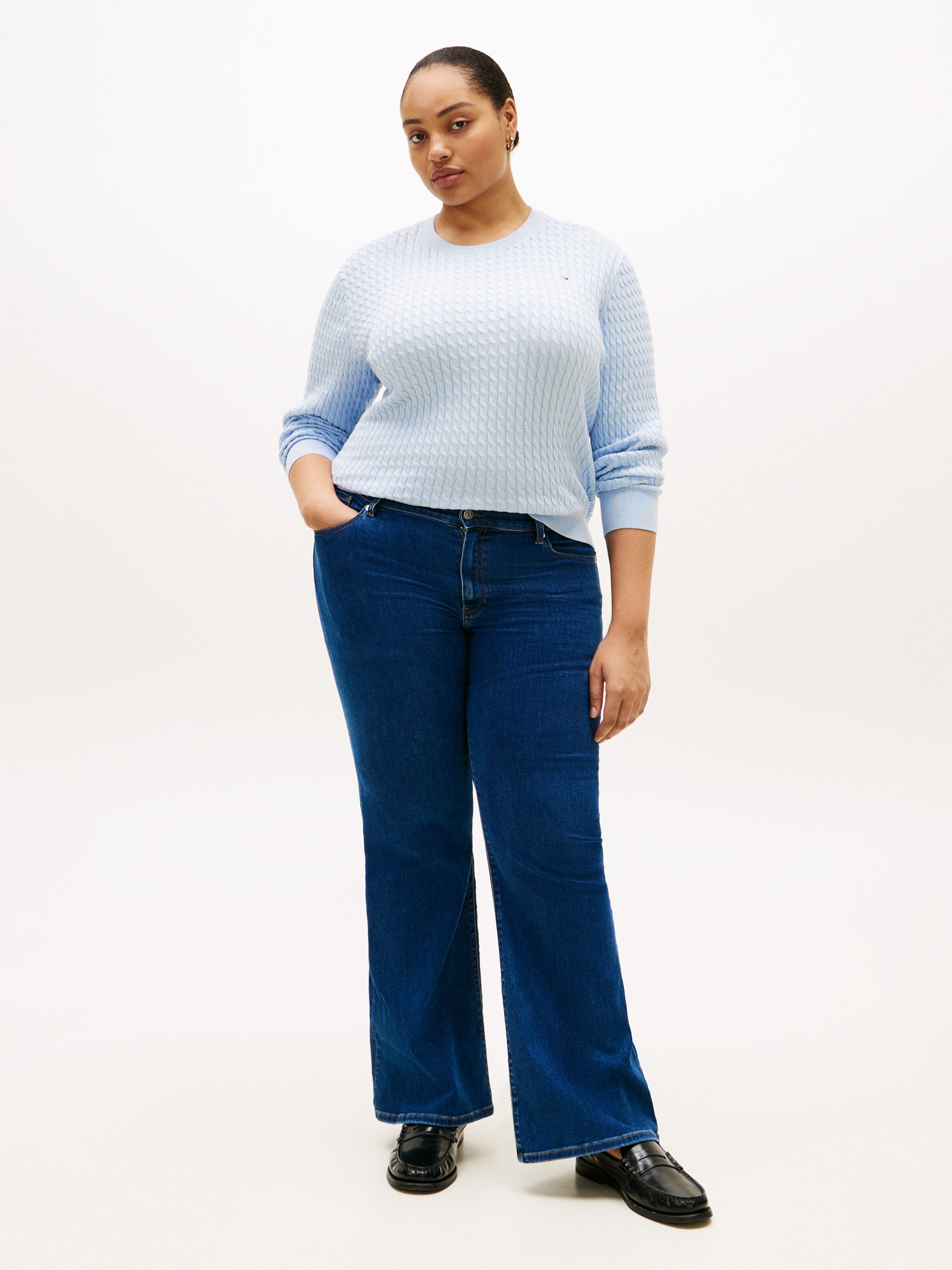 Tommy Hilfiger Curve Rundhalspullover CRV CO CABLE FINE GG CNK SWEATER in großen Größen, mit Zopfmuster