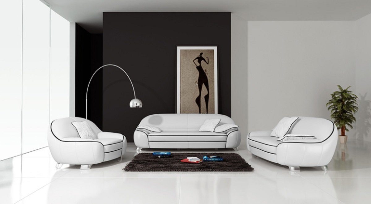 JVmoebel Sofa Ledersofa Couch Sofagarnitur 3+2 Sitzer Design Modern Weiß