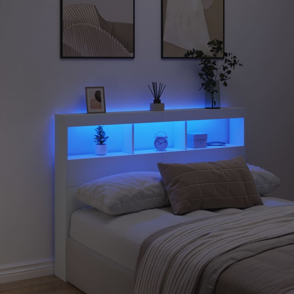 vidaXL Bett LED-Kopfteil mit Ablagen Weiß 140x17x102 cm (1-tlg) – Bild 3 von 5