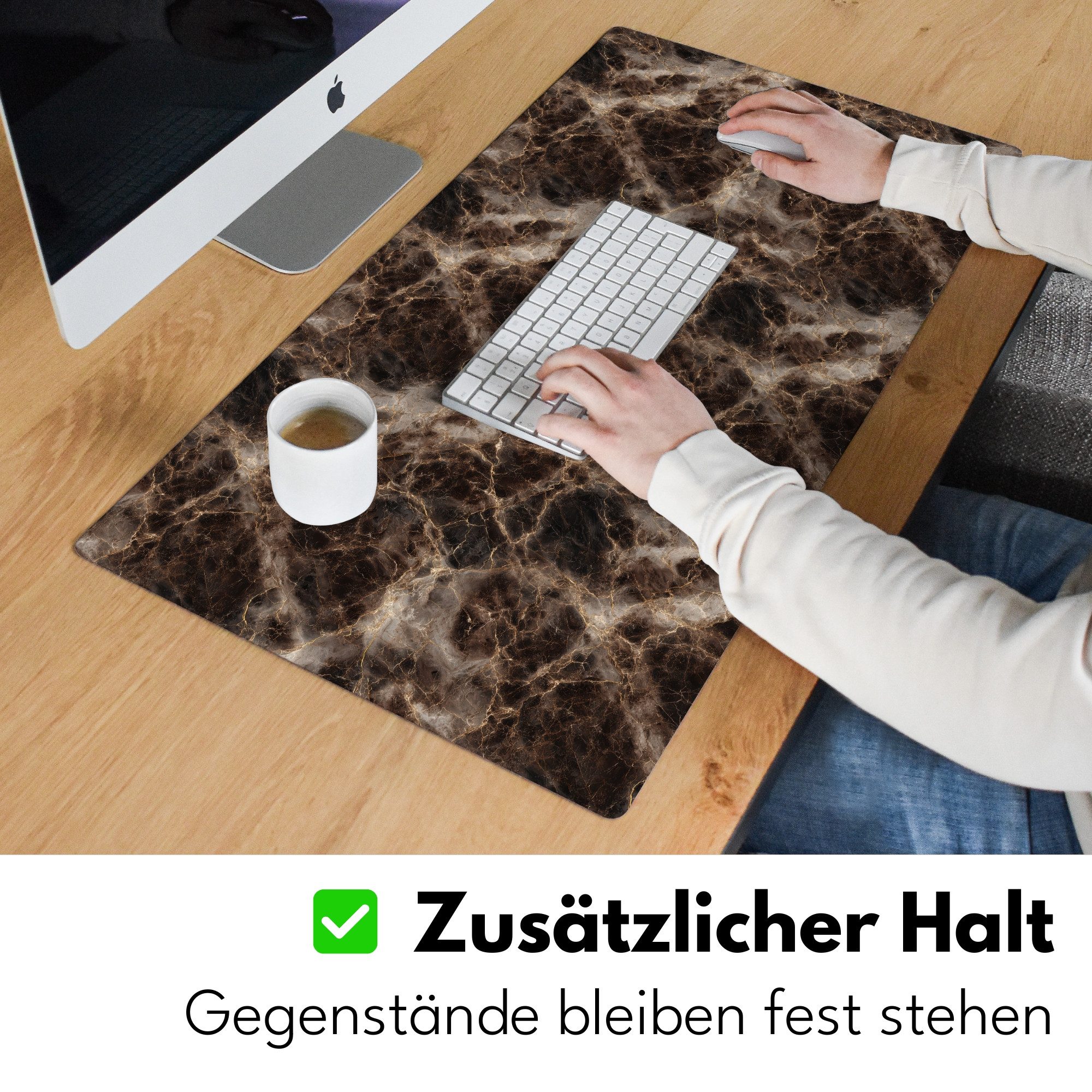 MuchoWow Gaming Mauspad Braun - Gold - Marmor (1-St), Gaming Mauspad XXL, Schreibtischunterlage, Desk Mat Groß, 80x40 cm – Bild 5 von 5