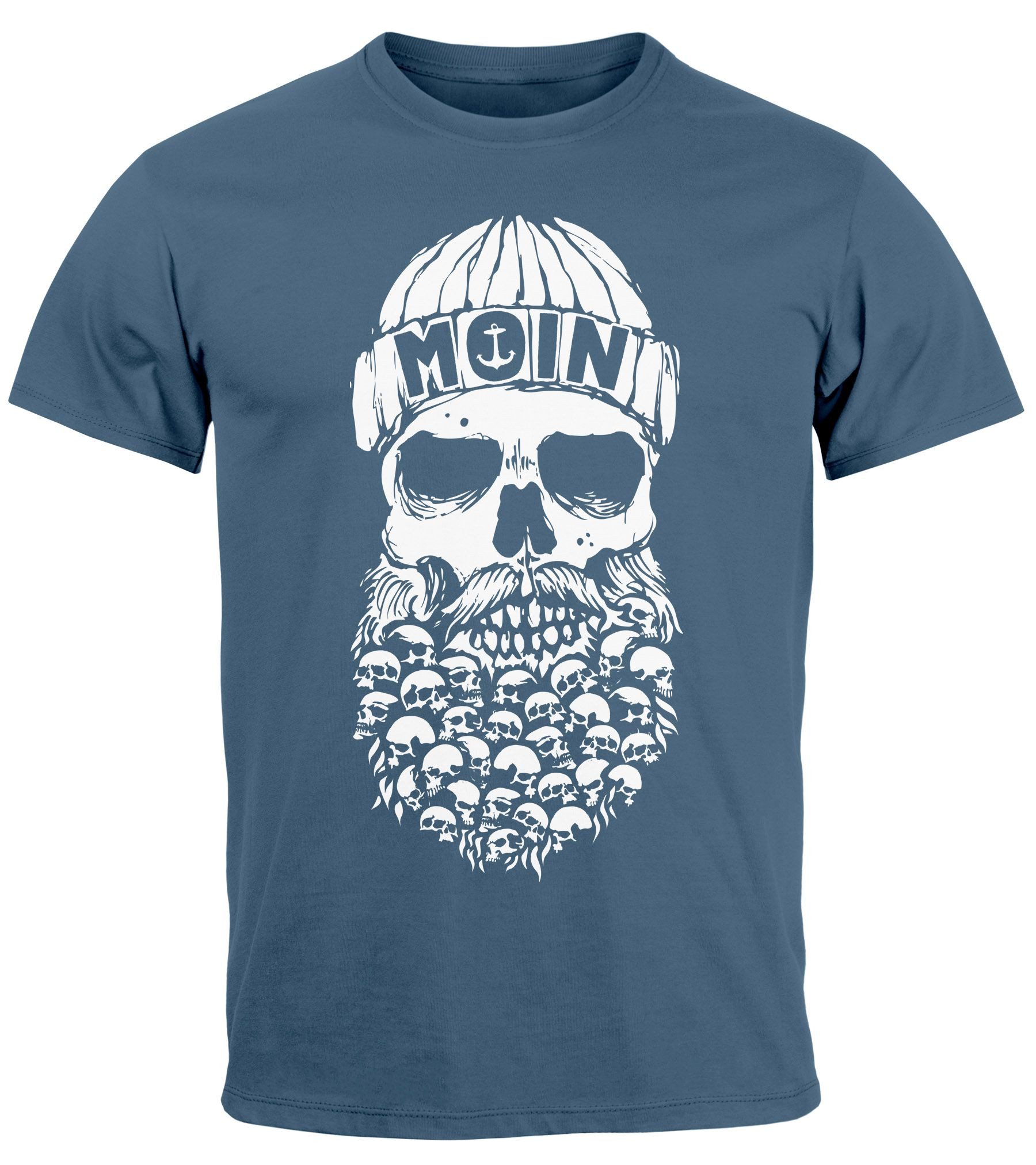 Neverless Print-Shirt Herren T-Shirt Totenkopf Nordisch Moin Hamburg Dialekt Skull Anker mit Print