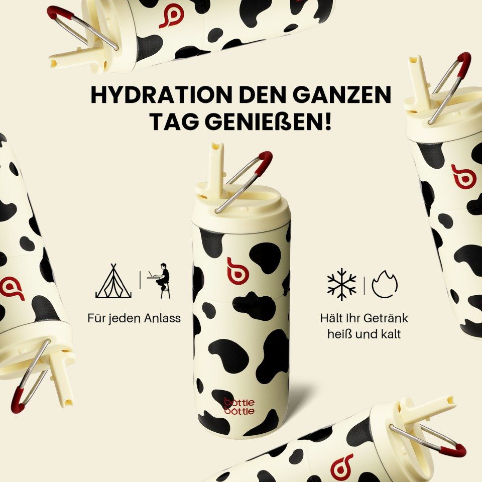 BOTTLE BOTTLE Trinkflasche Edelstahl Trinkflasche mit Strohhalm 500ml, auslaufsichere Sportwasserflasche, ideal für Schule, Büro und Ausflüge – Bild 4 von 5