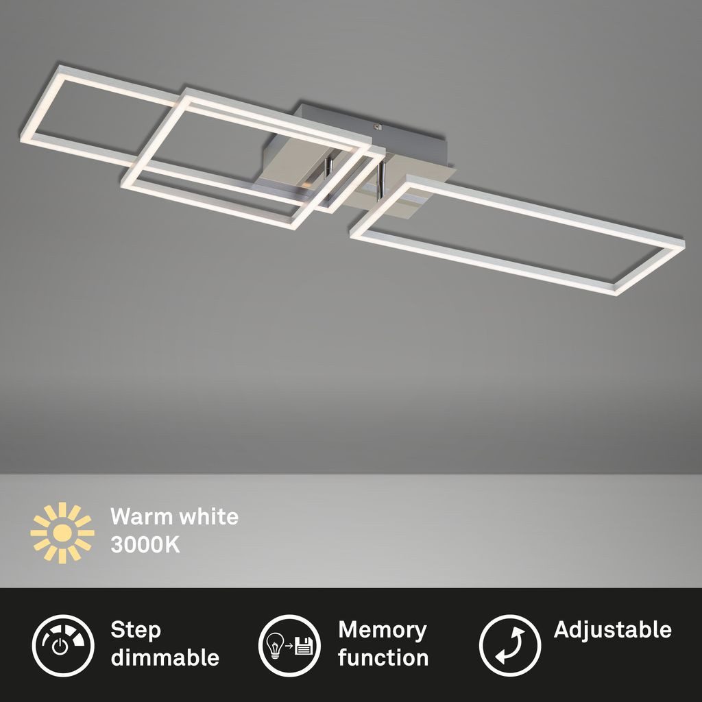 Briloner Leuchten LED Deckenleuchte 3136-018, Dimmfunktion, LED fest integriert, 2700K - Extra-Warmweiß, Moderne Wohnzimmer Deckenlampe dimmbar und schwenkbar 3000K