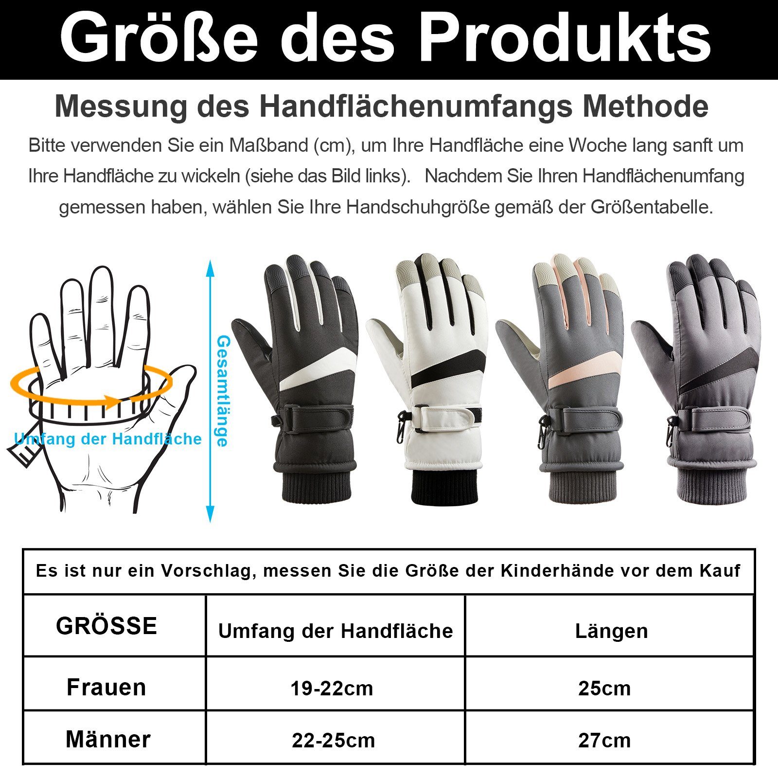 Sunicol Fahrradhandschuhe Herren Winterhandschuhe Damen Skihandschuhe Warme Snowboardhandschuhe Schwarz Gepolsterte Touchscreen Wasserdichter -30°F Thermo