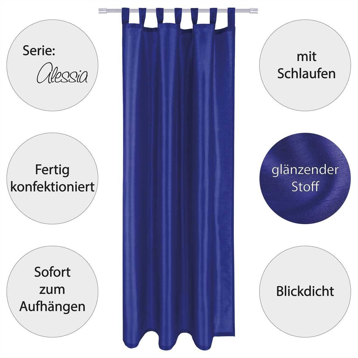 Vorhang, Arsvita, Größen vielen St), Schlaufen (2 Blickdichter Fertiggardine Schlaufen Alessia mit Microfaser, und Dekoschal Farben in Blau blickdicht, (Schlaufenschal)