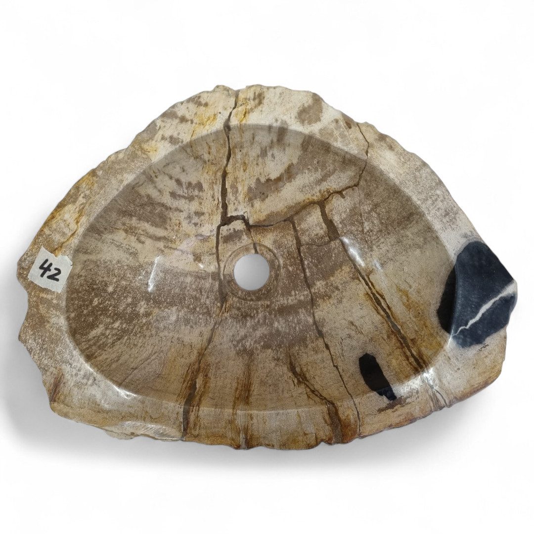 Kinaree Aufsatzwaschbecken Versteinertes Holz Waschbecken #42, poliert, schwarz, braun, Naturstein, Bruchstein Optik
