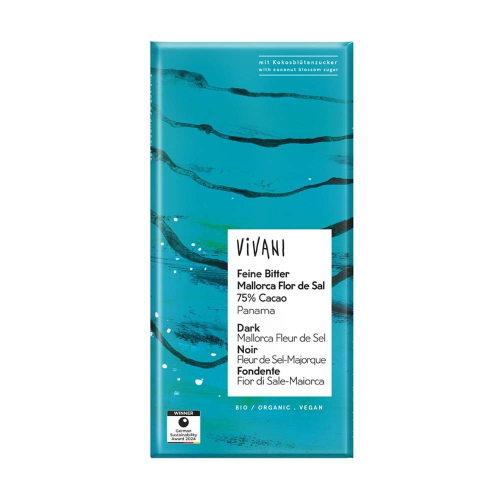 Vivani Süßigkeit Schokoladentafel - Feine Bitter, Mallorca Flor de Sal 75% Cacao 80g