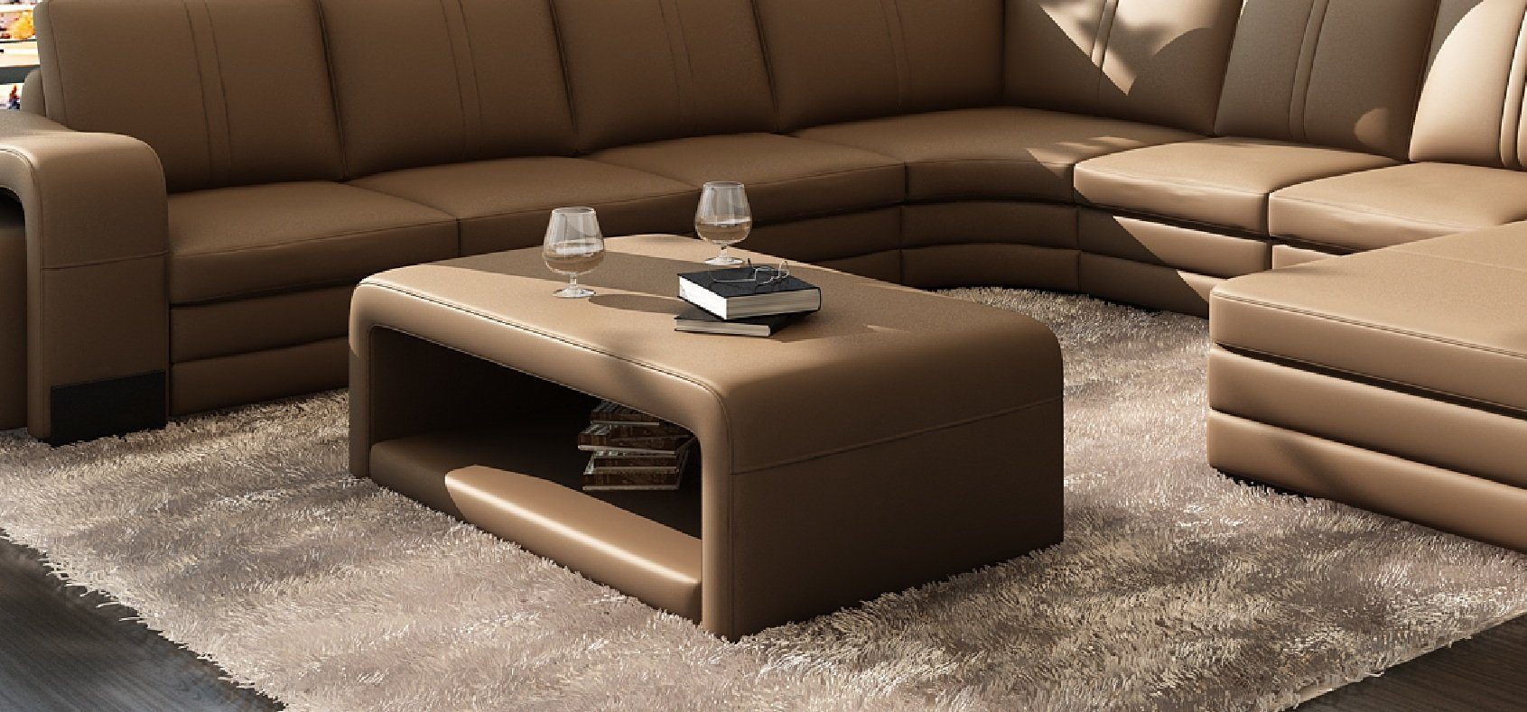 JVmoebel Couchtisch Exklusiver Couchtisch aus italienischem Leder und massivem Holz, Made in Europa