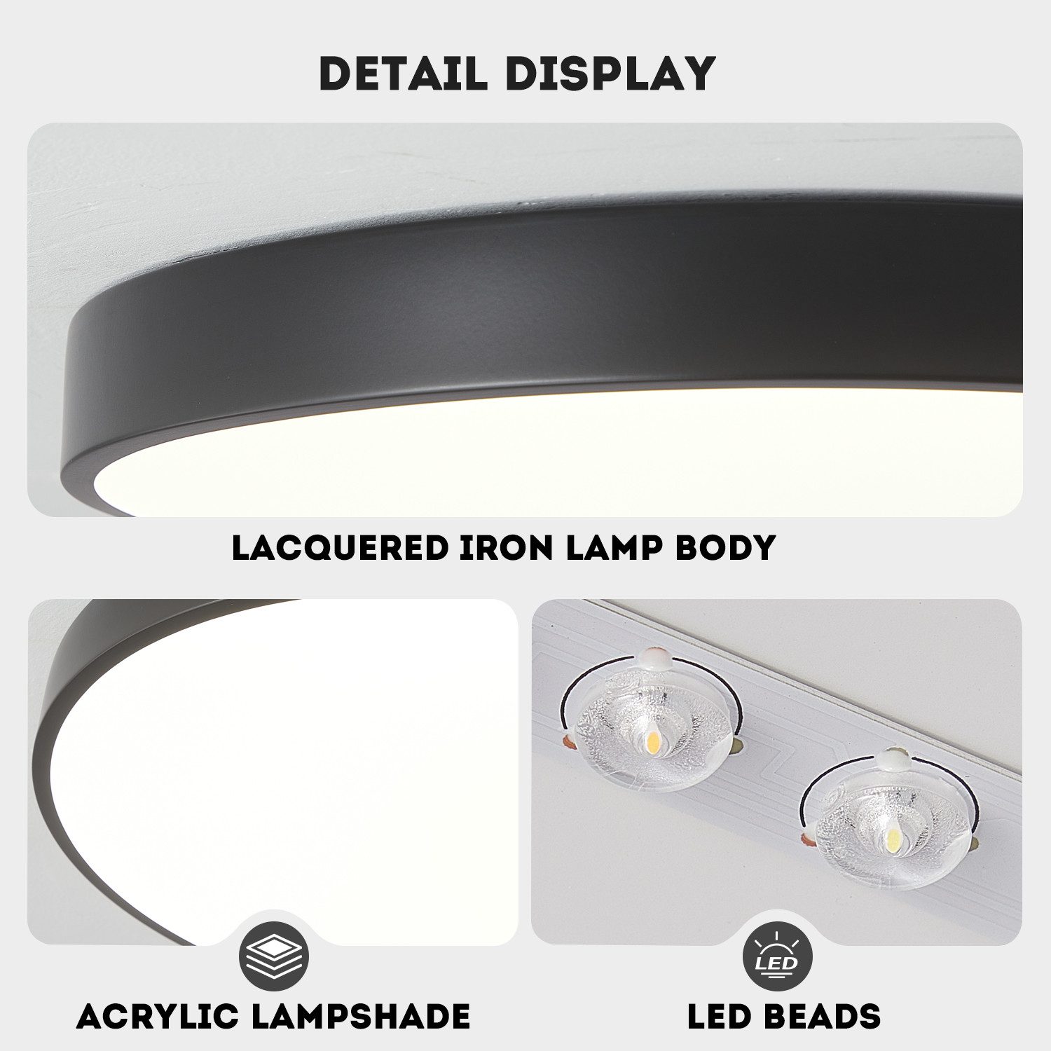 style home LED Deckenleuchte Deckenlampe, 36W-Ø40x4cm, LED fest integriert, Warmweiß 3000K, nicht dimmbar ohne Fernbedienung, für Wohnzimmer Schlafzimmer Büro Küche, Ø40x4cm,Schwarz