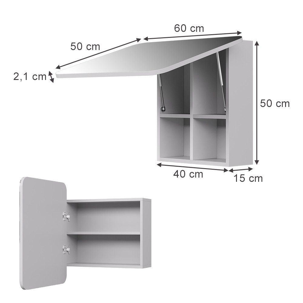 Vicco Badezimmerspiegelschrank Zino, Weiß, 60 x 50 cm mit Regalen günstig online kaufen