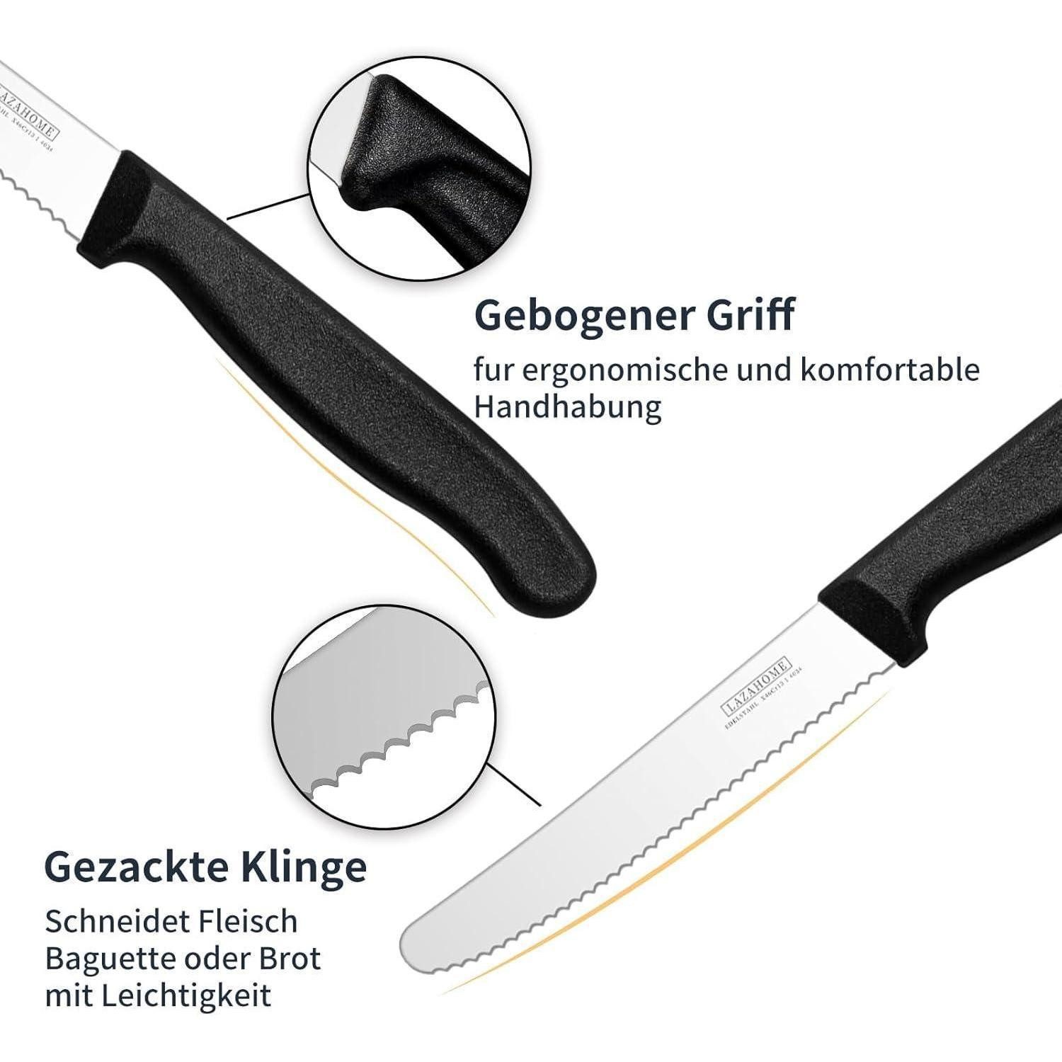 LuxusKollektion Tafelmesser Frühstücksmesser Messerset Edelstahl Wellenschliff 6 Stück Schwarz