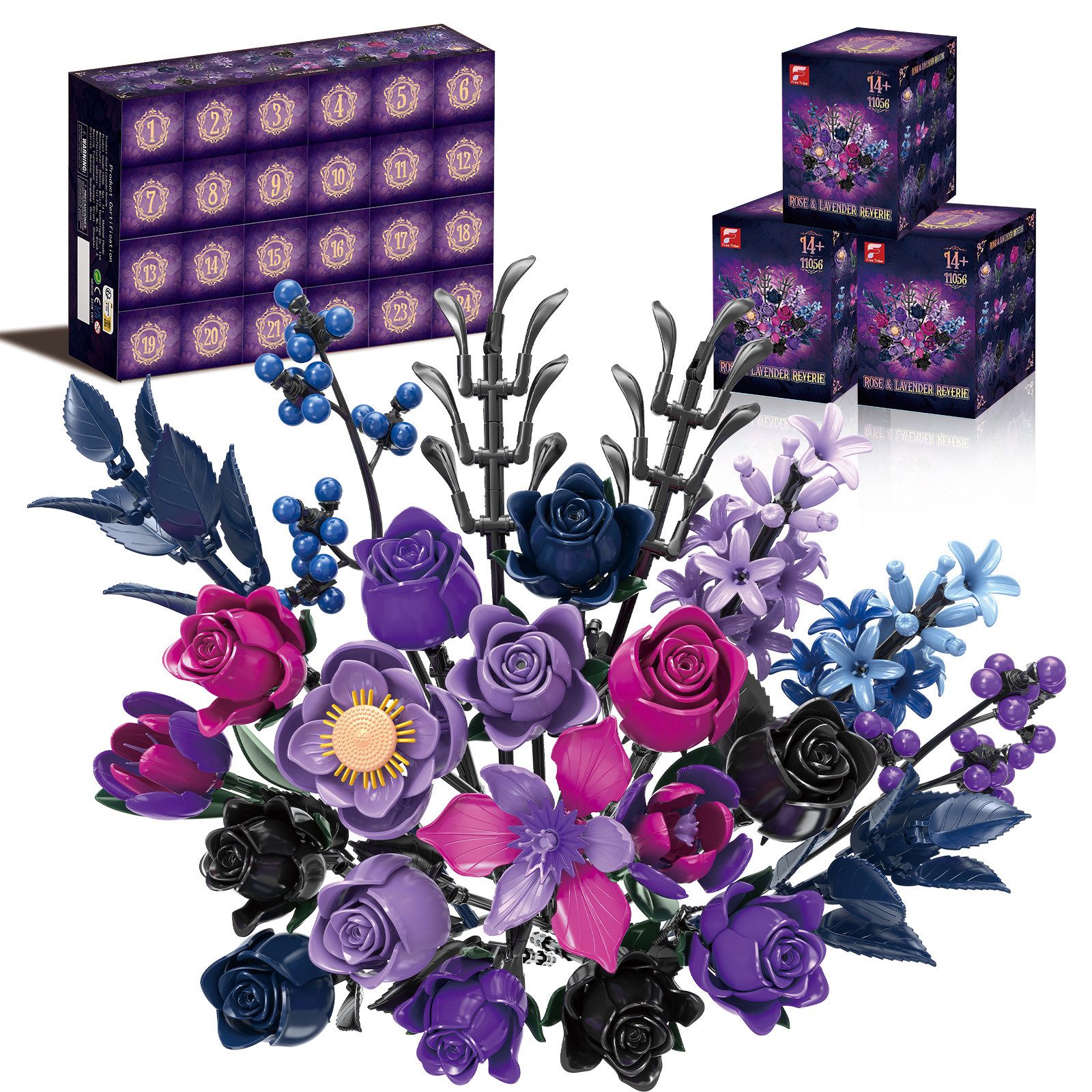 Esun Spielzeug-Adventskalender Blumen Adventskalender 2026 für Frauen – 24 Tage Bauset klemmbausteine (Set, 680-tlg), 24 Blumen-Bausätze kompatibel mit Marken Kreatives