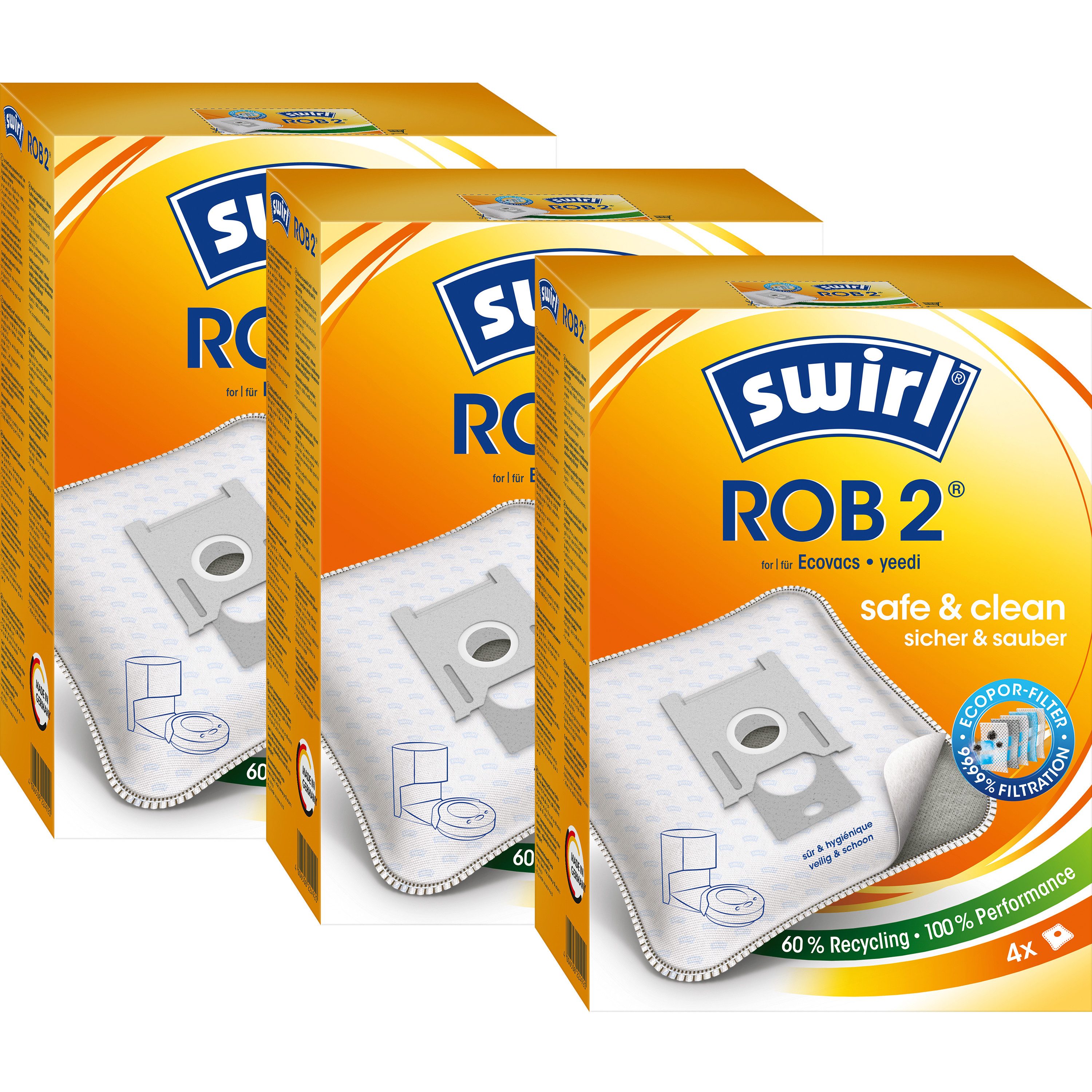 Swirl Staubsaugerbeutel Rob 2 EcoPor® für Ecovacs, Yeedi 12 Beutel, passend für Ecovacs