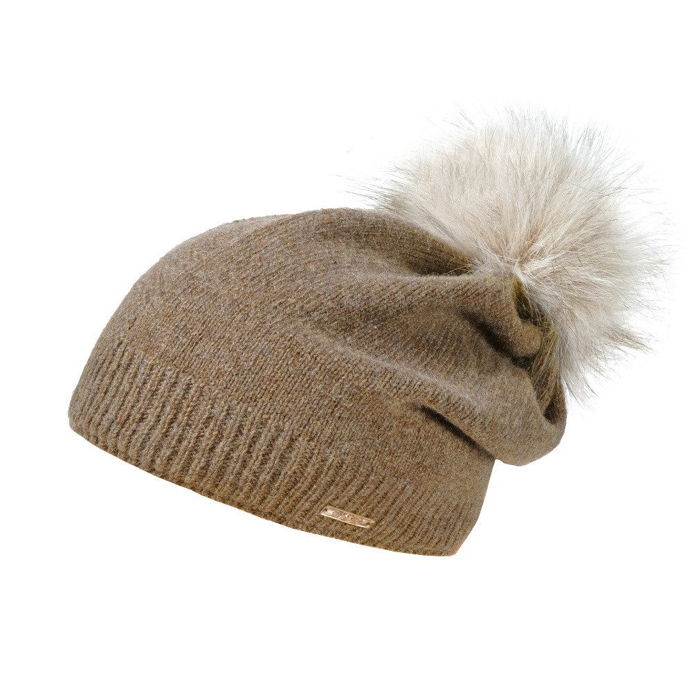 CAPO Strickmütze Strickmütze, Kaschmir Kunstfellpompon, Fleecestreifen (1-S günstig online kaufen