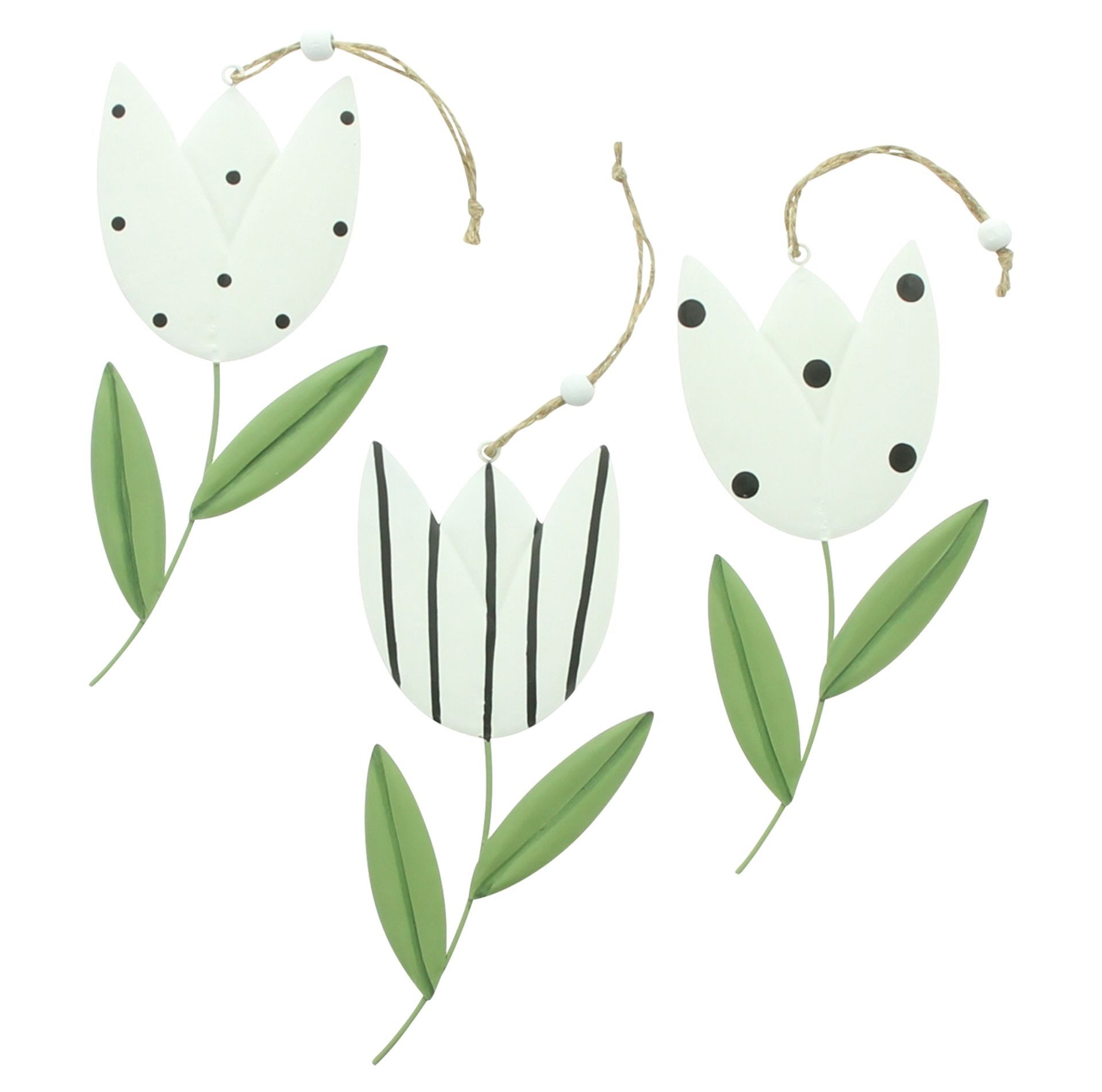 Home-trends24.de Dekohänger Blumen Hänger Tulpe Metall Deko weiß schwarz grün 3er-Set (3 St)