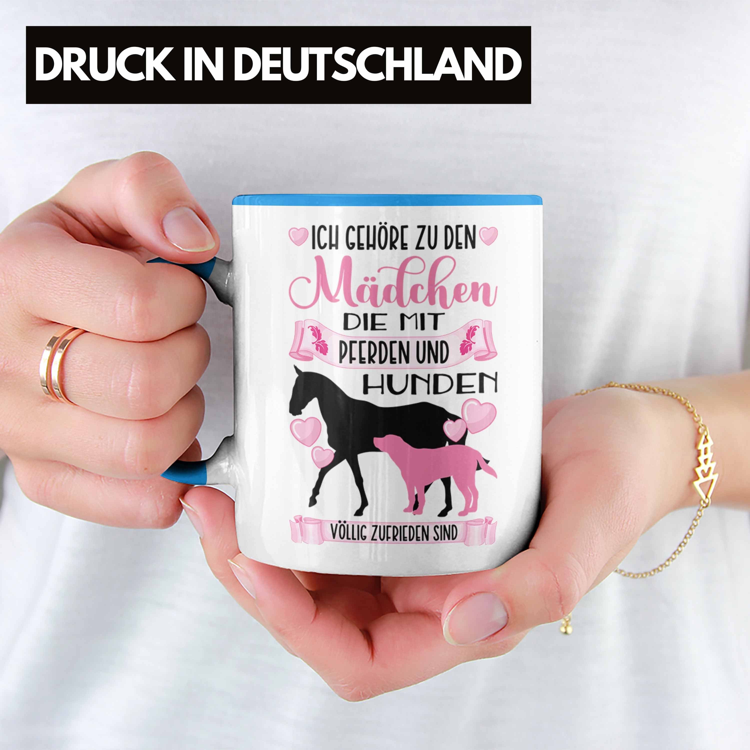 Trendation Tasse Lustiger Geschenkidee Hund Reiterin Reiten Kaffeetasse Trendation Spruch Tasse Pferd Geschenk Mädchen Blau Rosa 