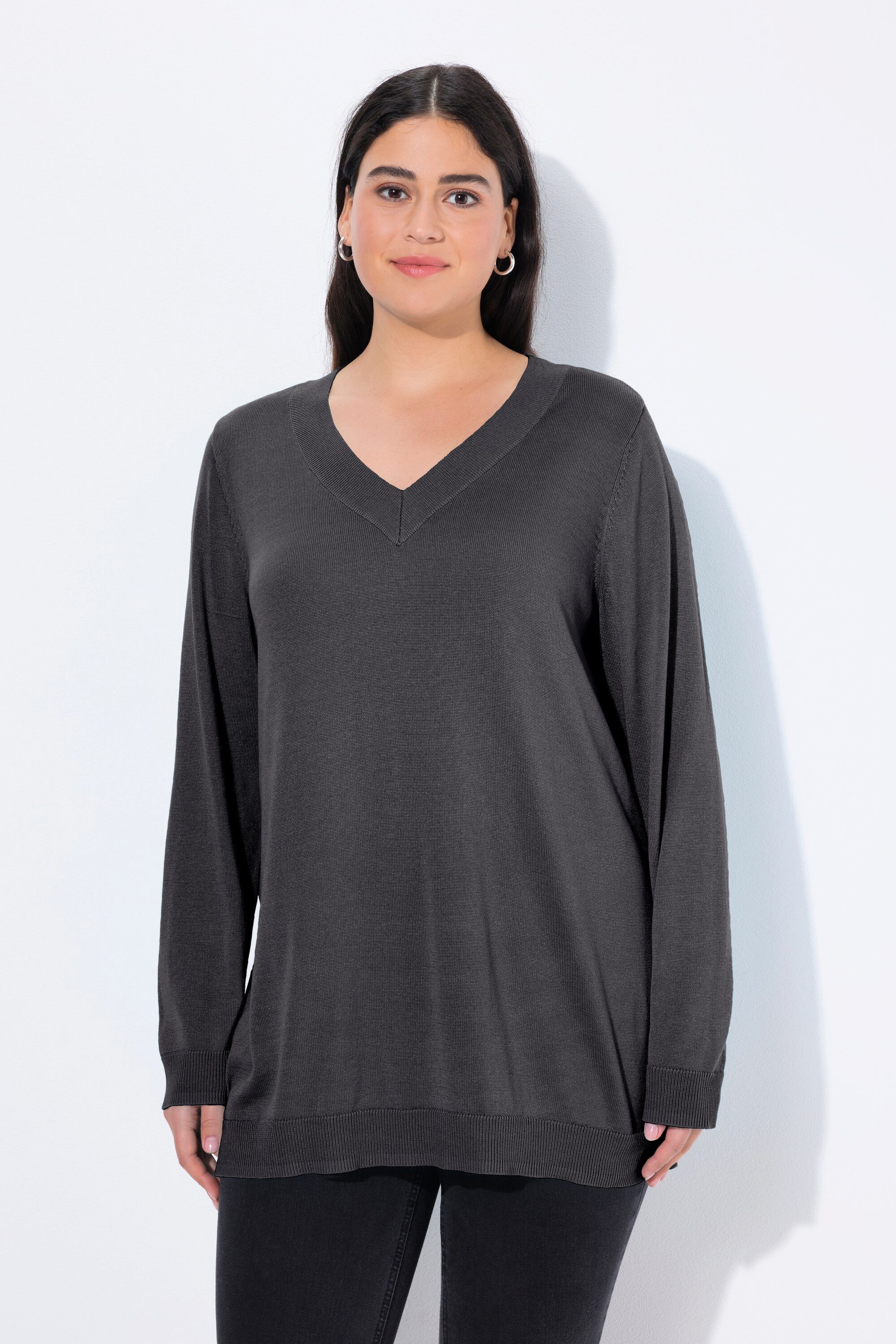 Ulla Popken Strickpullover Pullover V-Ausschnitt Langarm weicher Feinstrick günstig online kaufen
