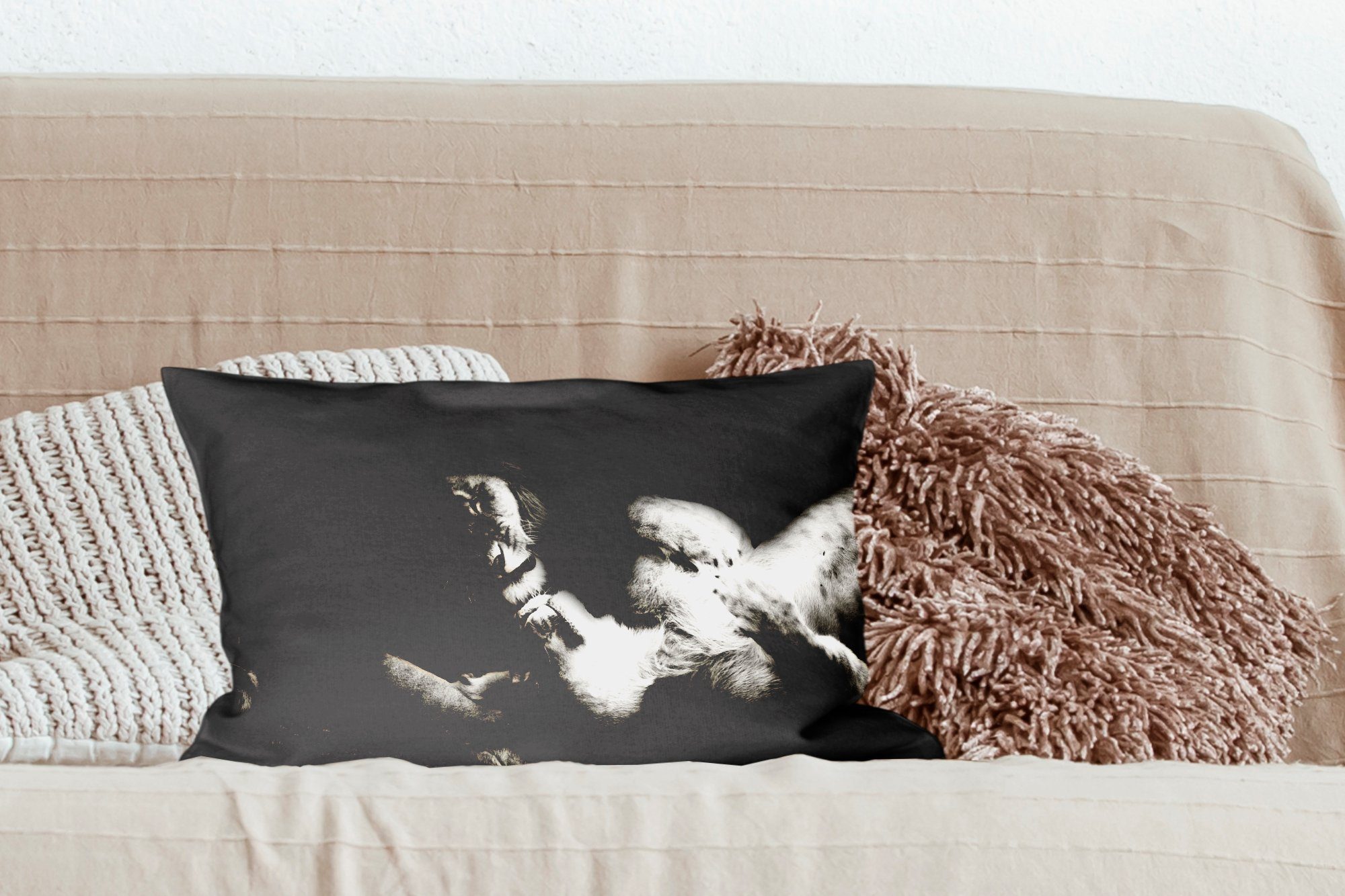 MuchoWow Dekokissen Löwe - Schwarz - Weiß, Füllung, Dekoration, mit Schlafzimmer Wohzimmer Dekokissen Zierkissen