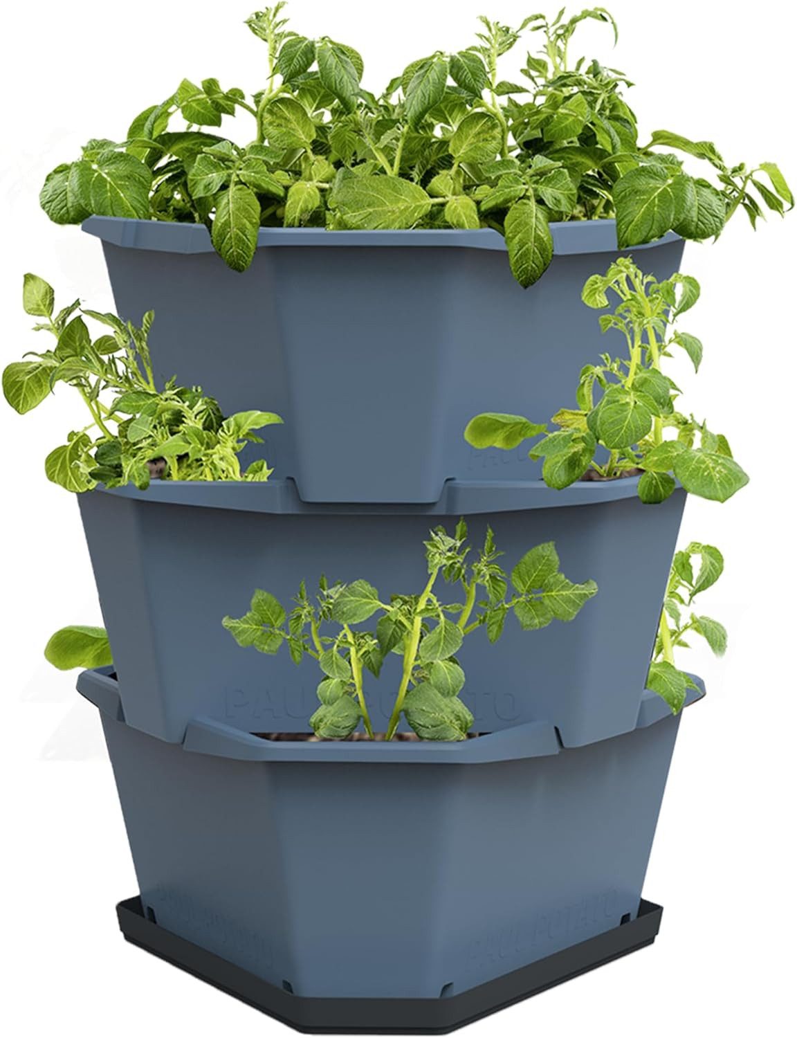 Gusta Garden Hochbeet PAUL POTATO Starter (effizienter Kartoffelanbau inkl. Schädlingsschutz), Kartoffelturm mit 3 Etagen und Untersetzer, blau