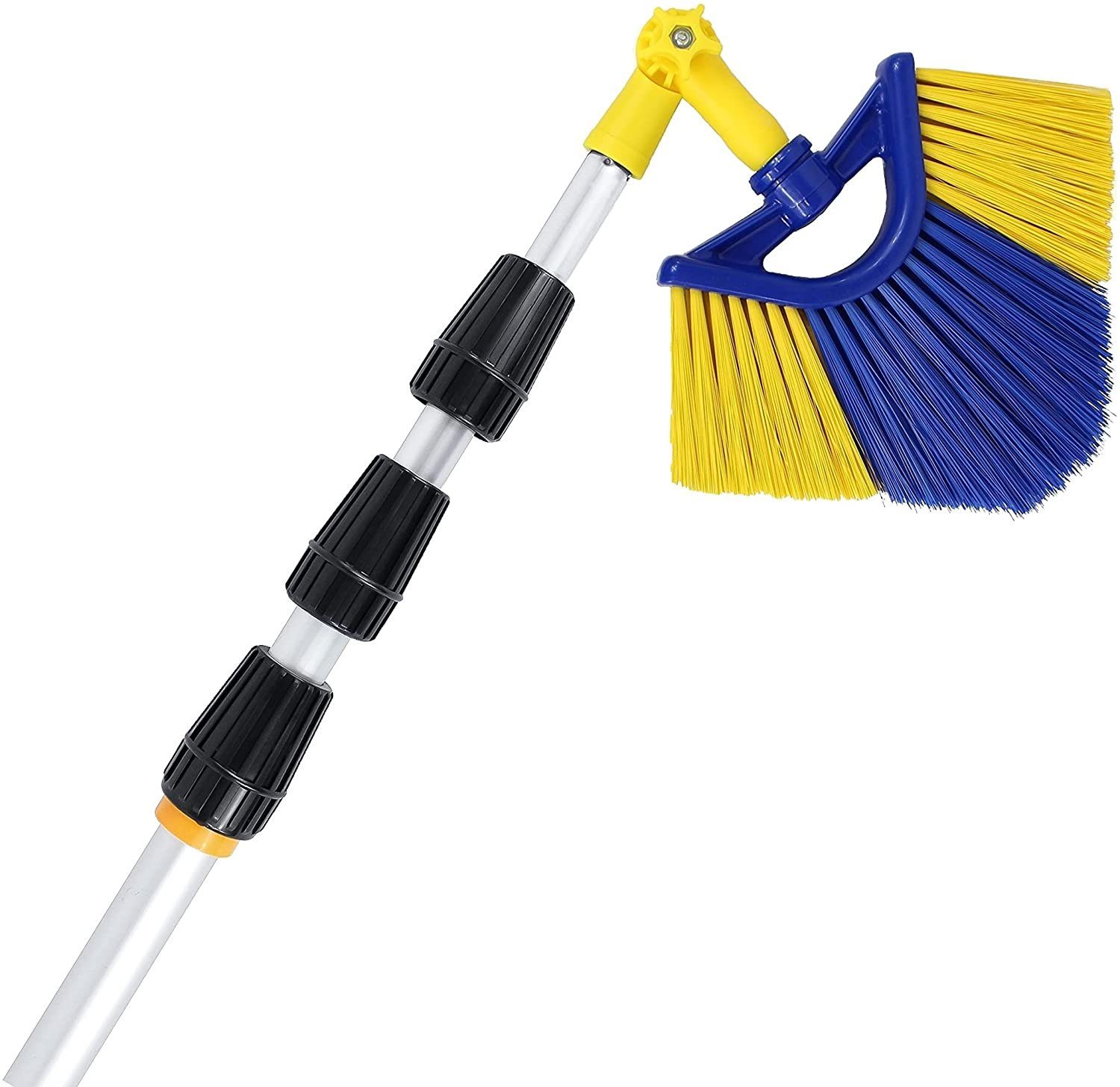 vom Pullach Hof Teleskopstiel Teleskopstange mit Eckbesen, 6 Meter, ausziehbar, verstellbar, Stufenloser Arbeitswinkel, Dreieckbesen, ideal für Eckenreinigung