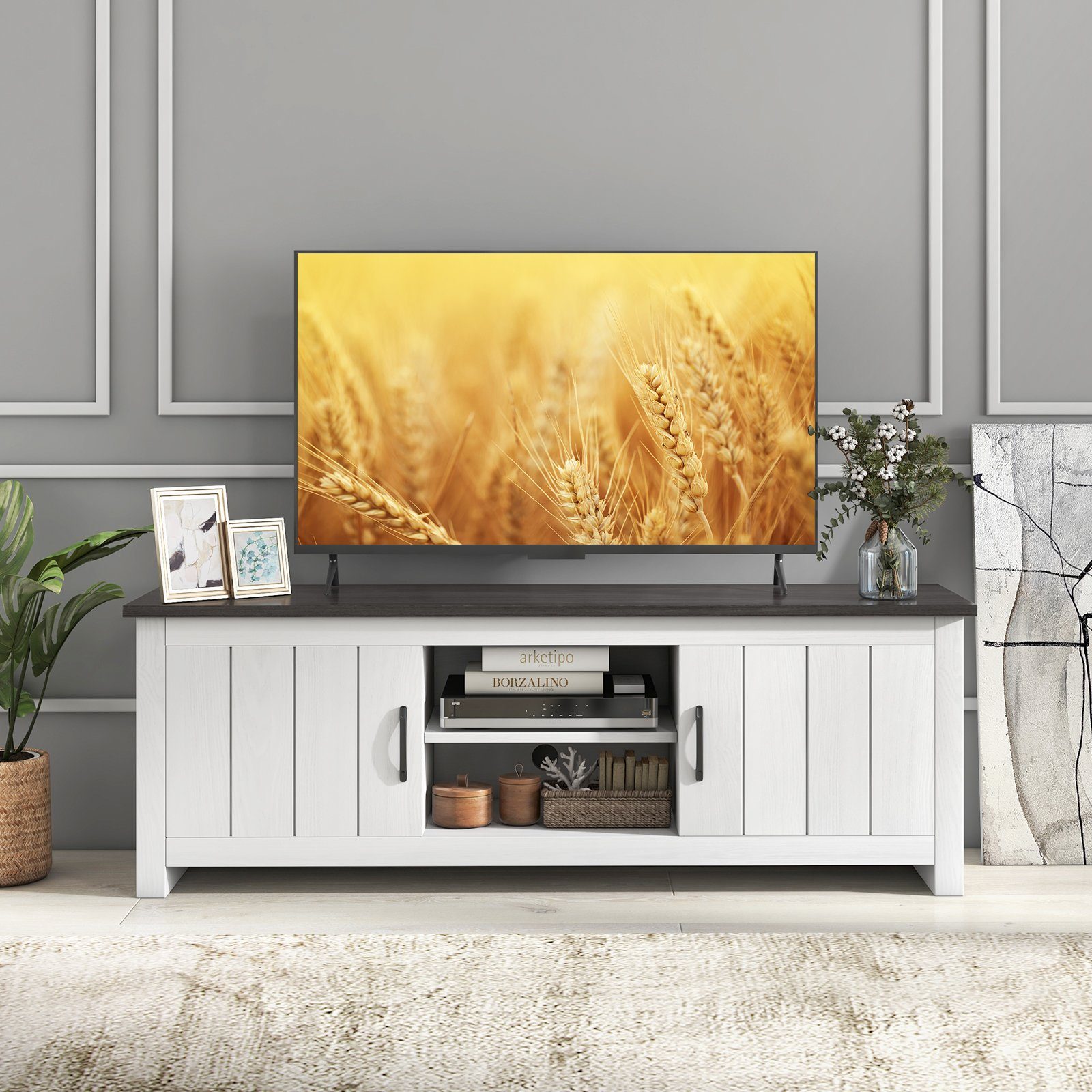COSTWAY TV-Schrank Holz,mit Türen & offenen Regalen,145x40x50cm günstig online kaufen