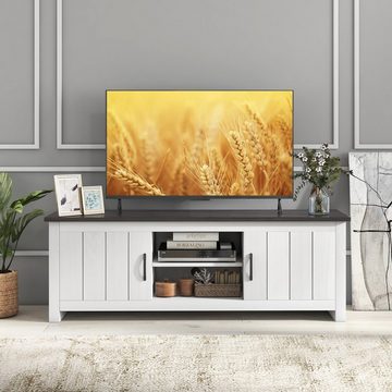 COSTWAY TV-Schrank Holz, mit Türen & offenen Regalen, 145x40x50cm