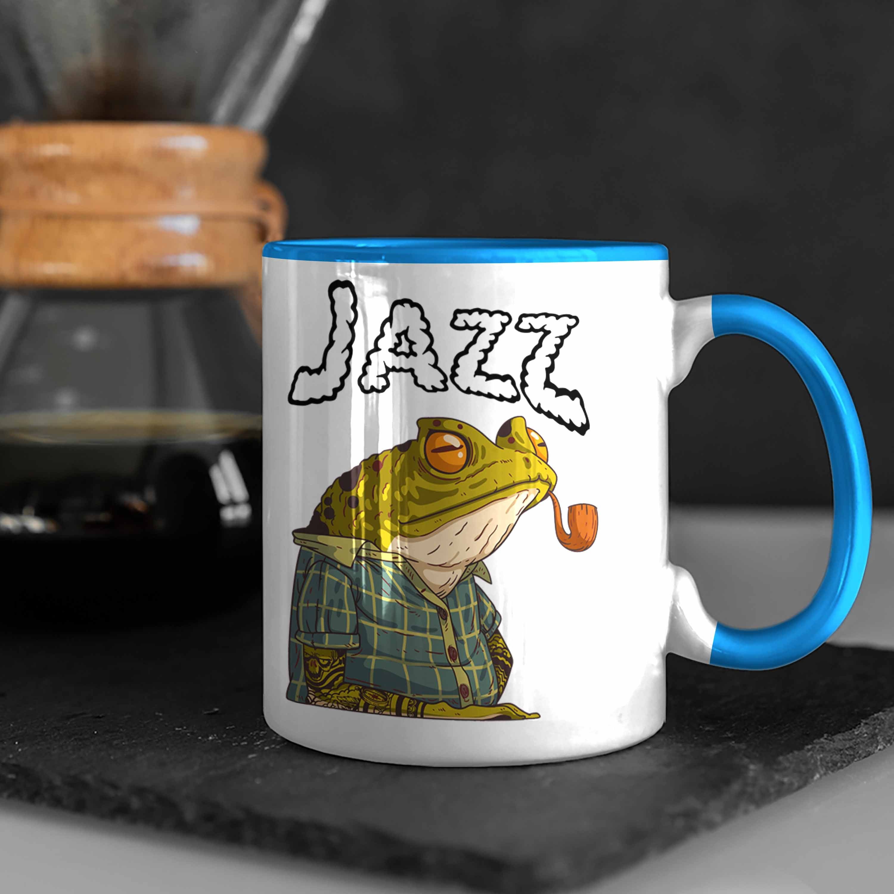 Jazz Lustig Tasse Trendation Geschenk Frosch Tasse Blau Grafik