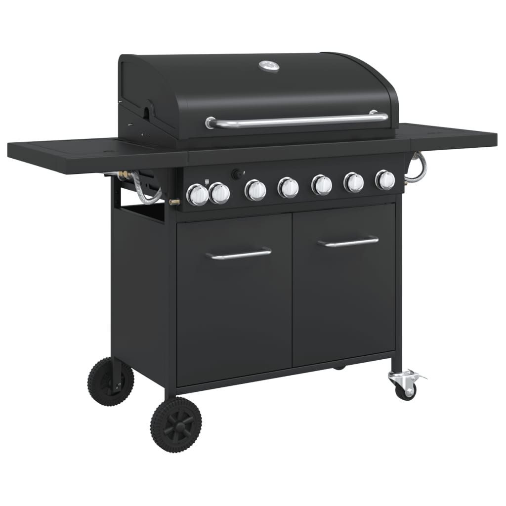 vidaXL Gasgrill Gasgrill mit 7 Flammen Schwarz Pulverbeschichteter Stahl