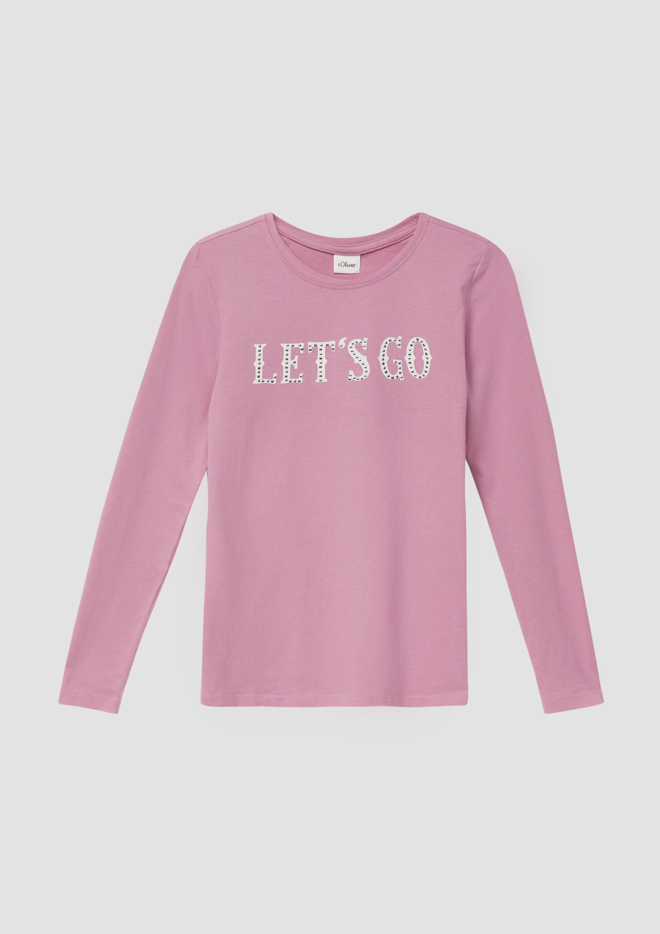 s.Oliver Langarmshirt T-Shirt Baumwoll-Longsleeve mit Frontprint und Nietenbesatz