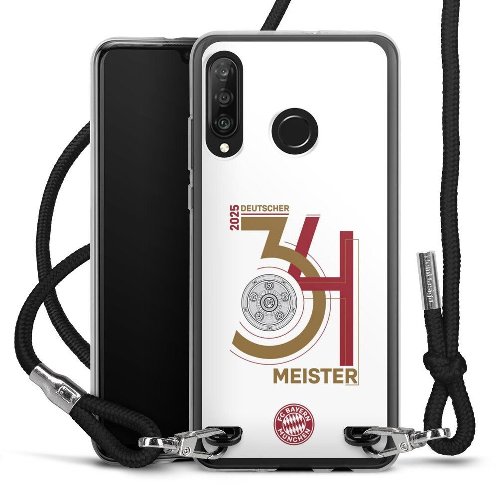 DeinDesign Handyhülle FC Bayern München Meister Offizielles Lizenzprodukt, Huawei P30 Lite Premium Handykette Hülle mit Band Case zum Umhängen
