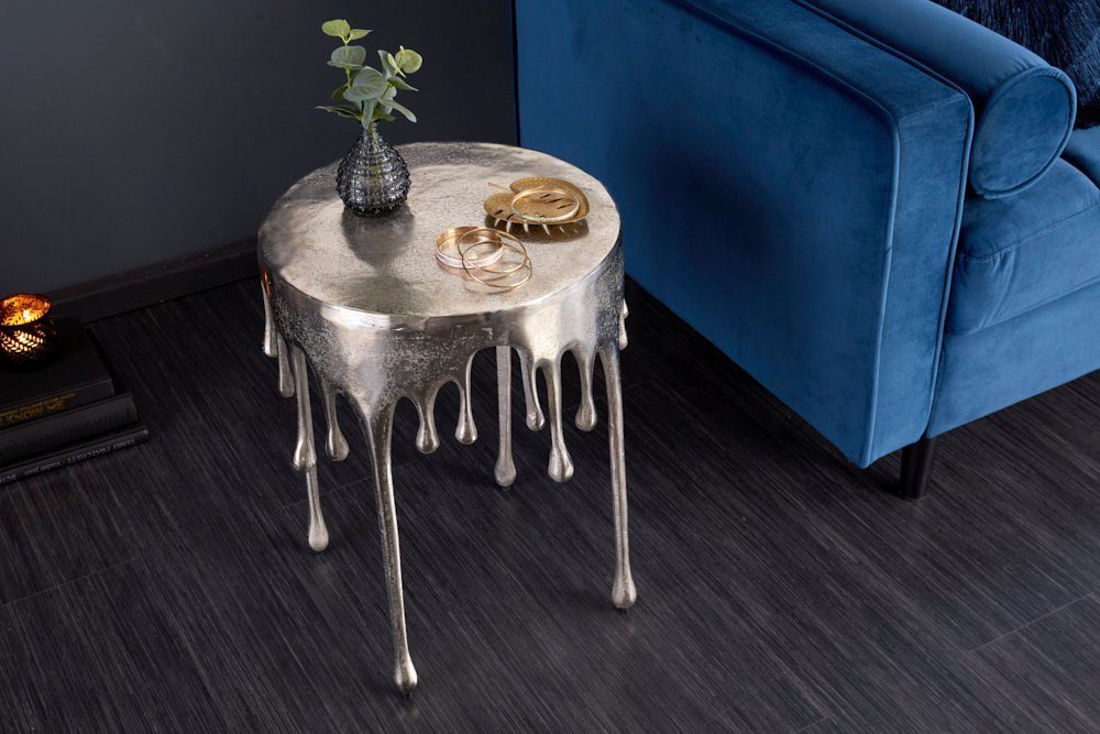 riess-ambiente Beistelltisch LIQUID LINE Ø50cm silber (Einzelartikel, 1-St), Wohnzimmer · Aluminium-Metall · rund · Tropfen-Design · Modern