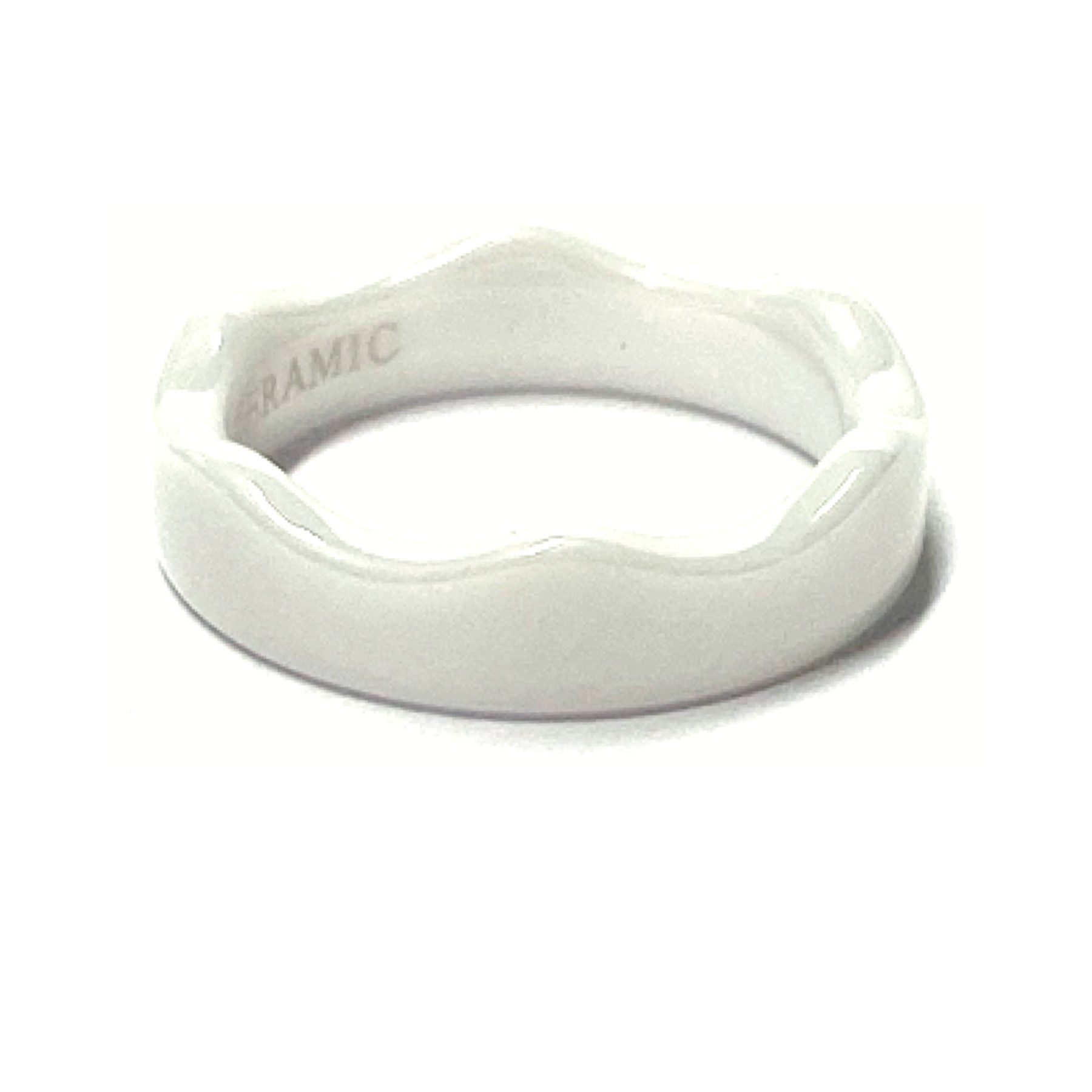 Edelschmiede925 Fingerring Keramik Ring weiß 5mm gewellt Bandring Ehering Vorsteckring #56