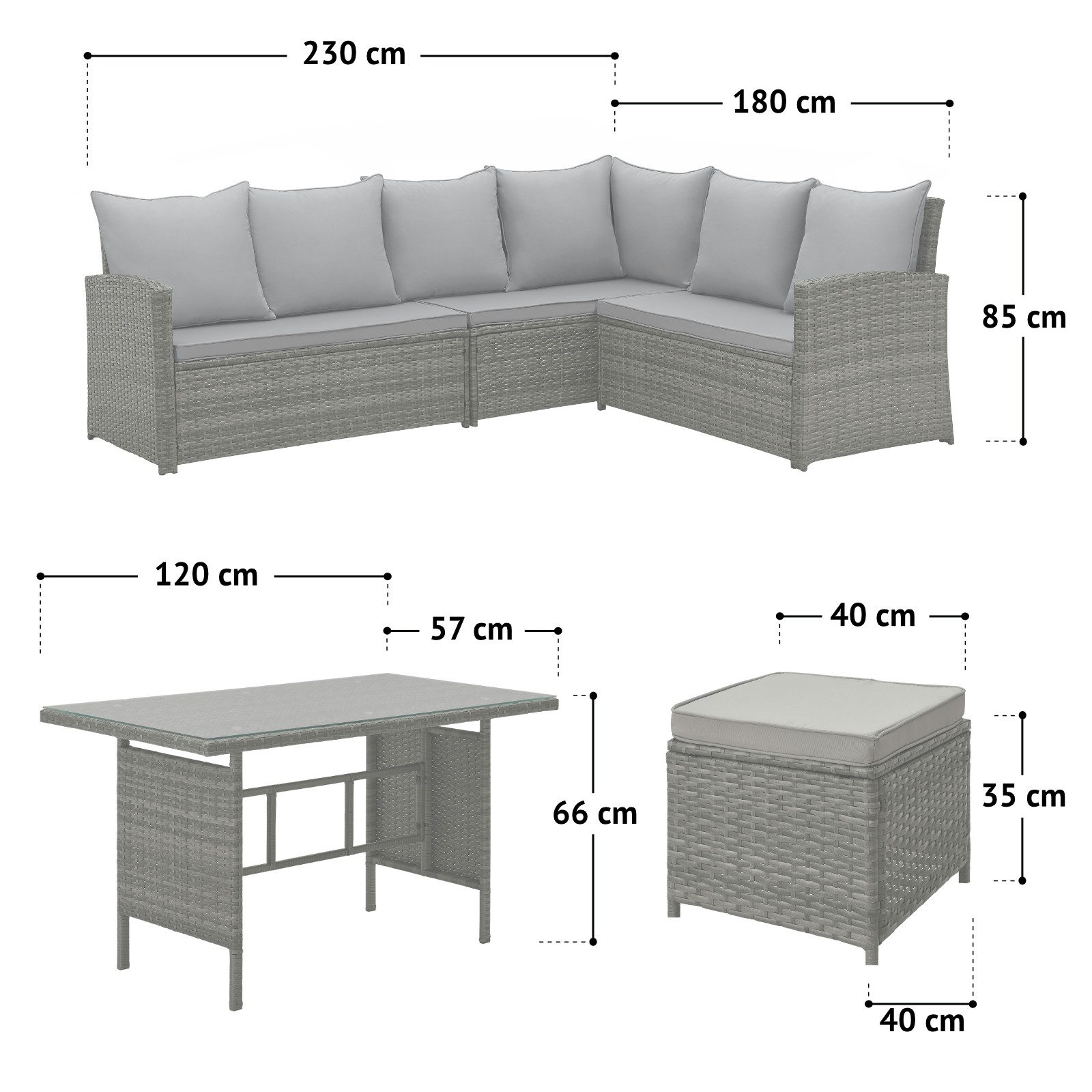 SVITA Loungeset MONROE, (Lounge-Set, 4-tlg., Gartenlounge), Garten-Lounge, Poly-Rattan, Sitzgruppe, Outdoor, Lounge-Möbel