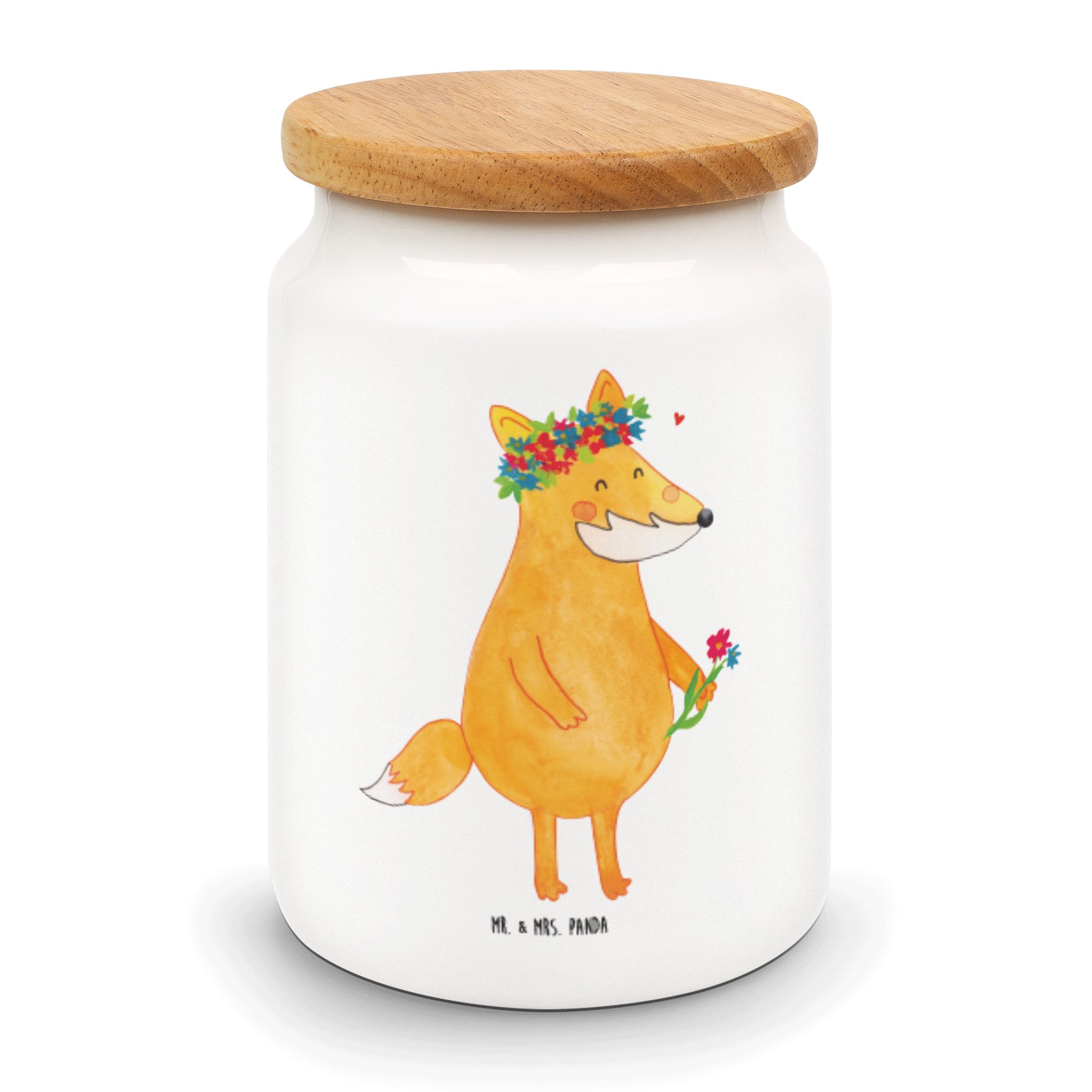 Vorratsbehälter, - Blumenliebe Vorratsdose Weiß Mrs. Panda & Geschenk, (1-tlg) Fuchs - Keramik, Blumenkra, Mr. Dose,