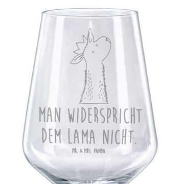 Mr. & Mrs. Panda Rotweinglas Lamakopf König - Transparent - Geschenk, Weinglas, Freundin, Rotweing, Premium Glas, Feine Lasergravur