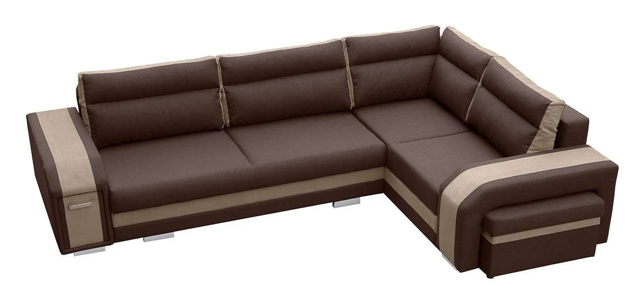 MÖBEL NASSAN, Braun-beige Ecksofa Minibar mit Schlaffunktion Couch mit - L-Form und Inari MKS Hocker