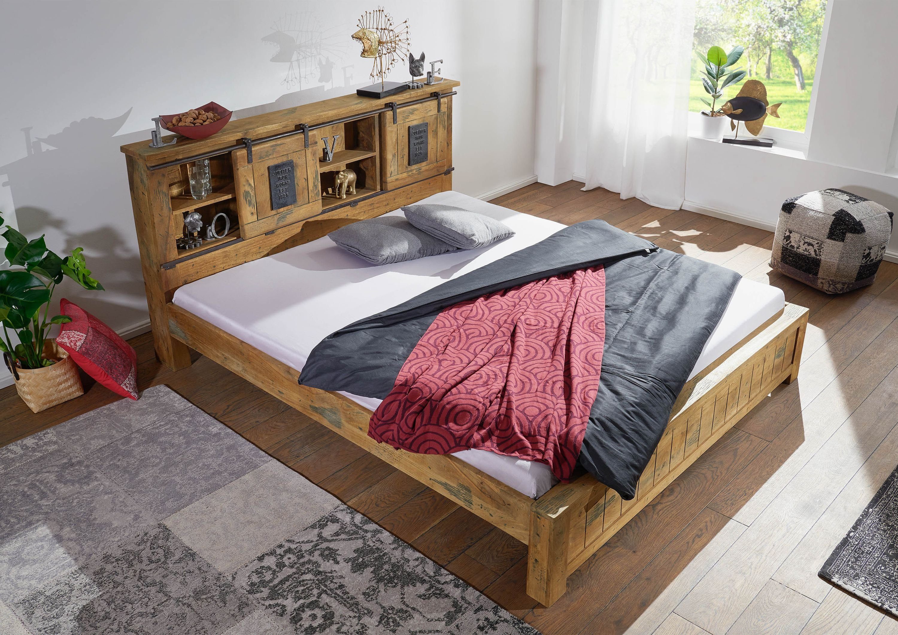 Massivmoebel24 Massivholzbett (Mango 200x200x105 natur lackiert RAILWAY #14 günstig online kaufen