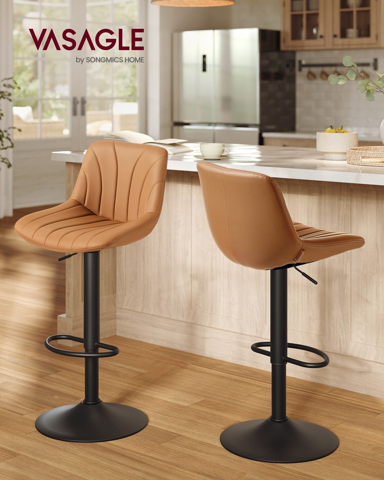 VASAGLE Barhocker Barstuhl, Küchenhocker, höhenverstellbar, um 360° drehbar (2 St., 2er Set), 46,5 x 43 x (88-108) cm (T x B x H), für Esszimmer, Küche