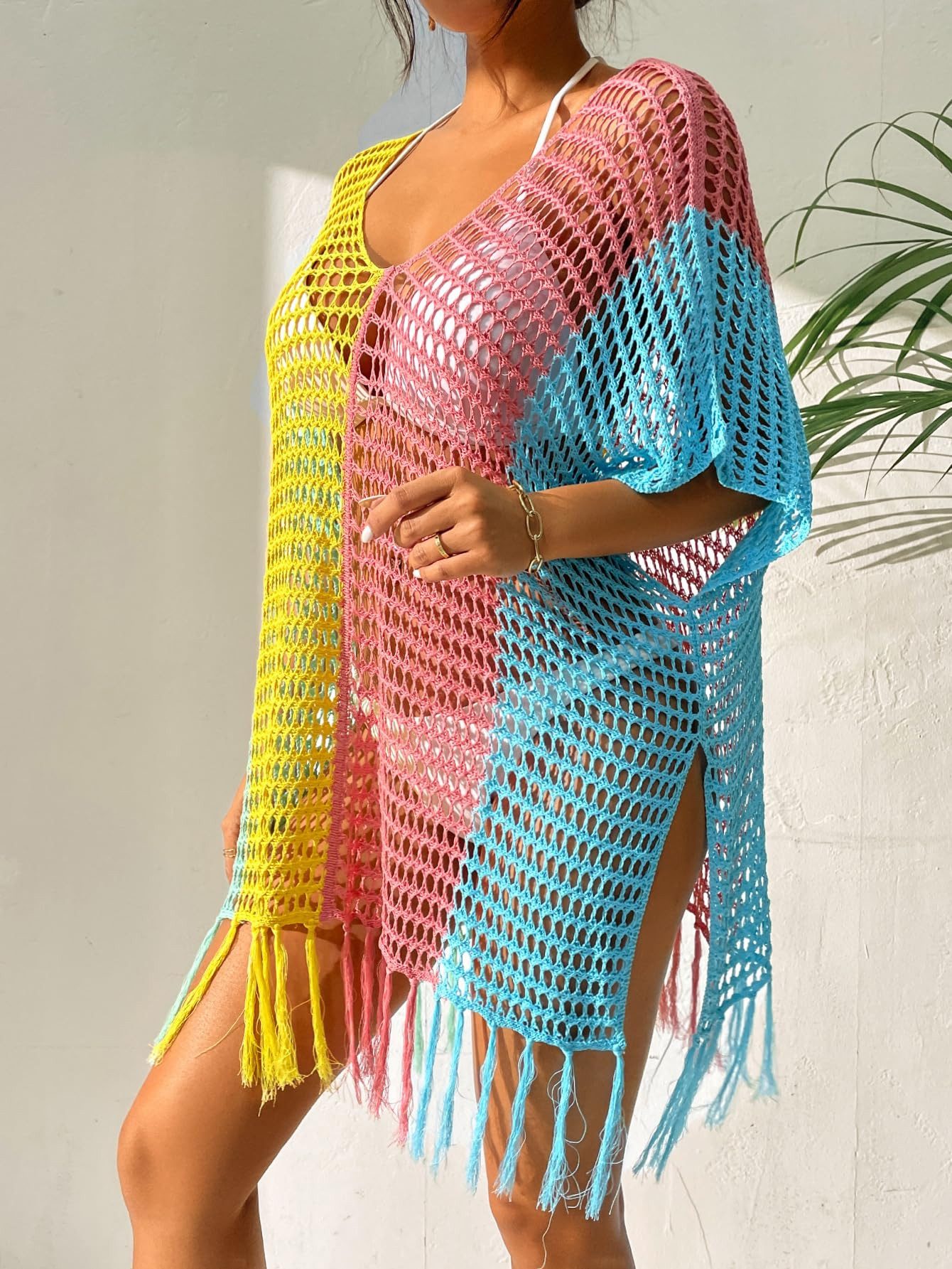 MOPUEA Strandkleid Damen Gestrickte Bikini Cover Up Strandponcho Strandkleid (Set, 1-tlg., Eleganter V-Ausschnitt & bequemer Schnitt) Vielseitig kombinierbar & Einsatzmöglichkeiten