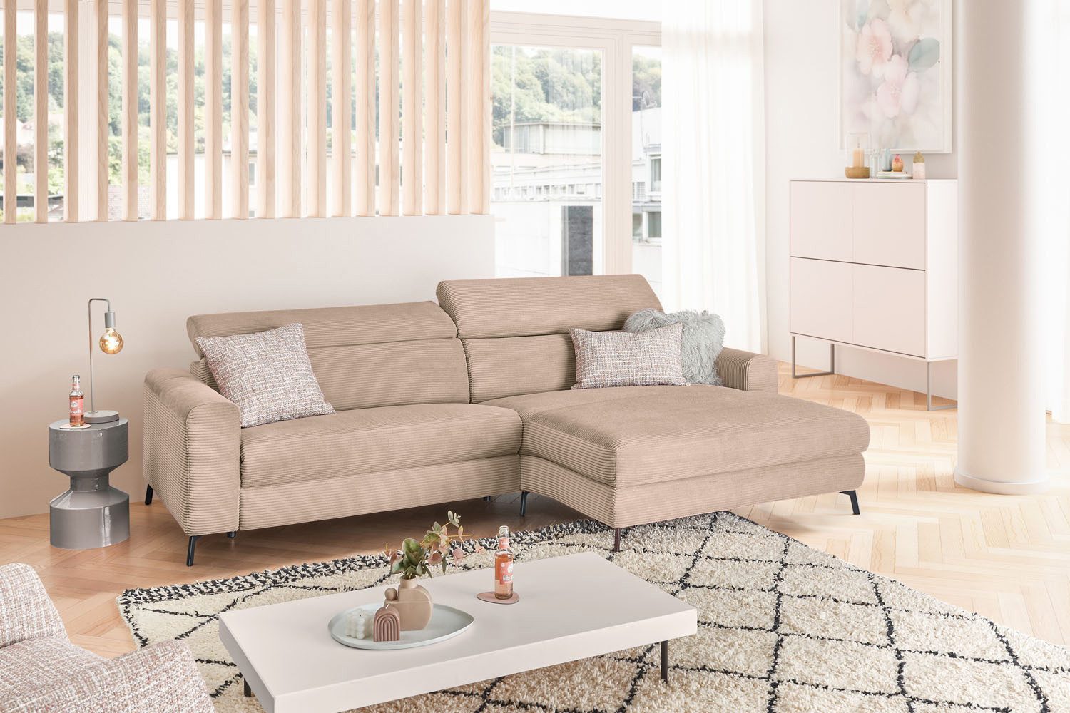 KAWOLA Ecksofa LAISKA, Couch Cord Relaxfunktion verschiedene Farben 282x177 cm