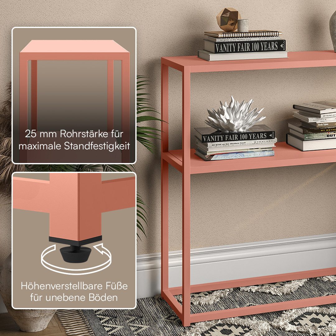skølm Konsolentisch Skadi mit 2 Ablageflächen (terrakotta, Metallregal, bis 20kg belastbar), Konsolentisch, höhenverstellbare Füße, 80x28x80 cm