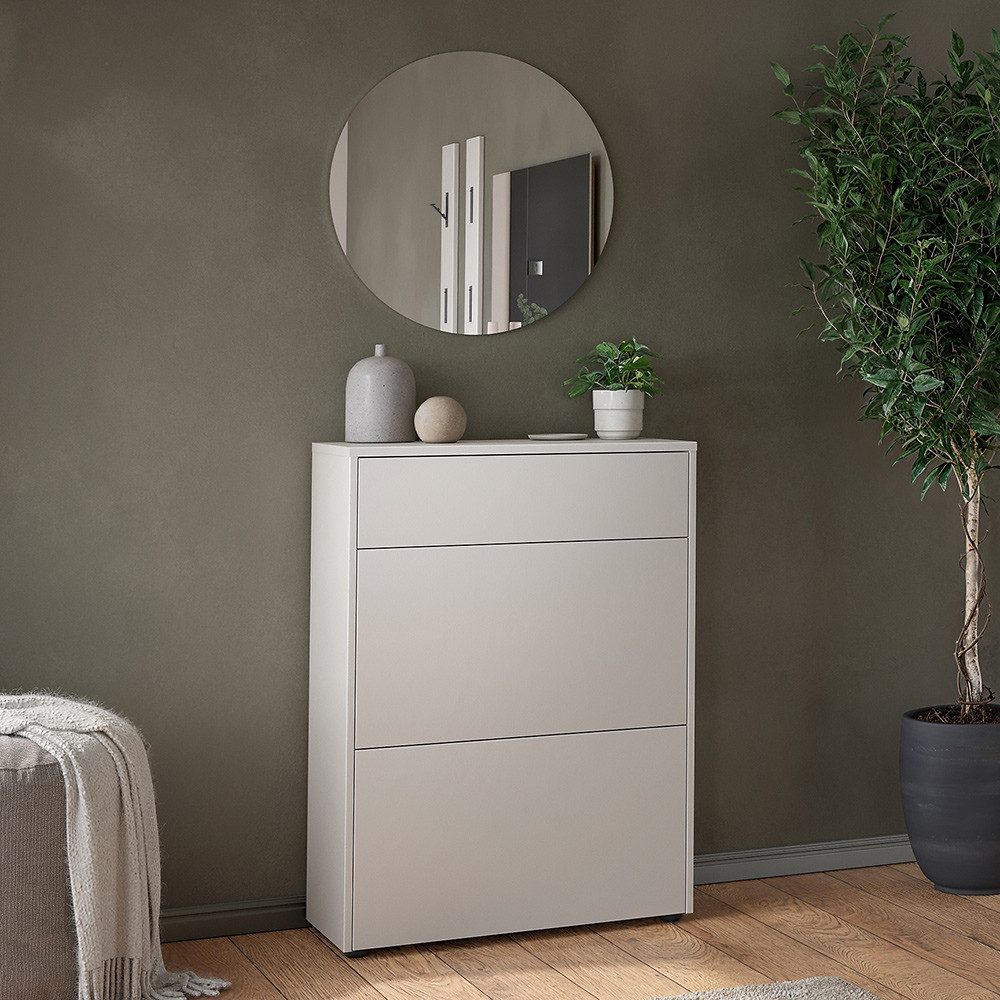 Lomadox Garderoben-Set BAIANO-01, (Spar-Set, 2-St., Garderobenspiegel Schuhschrank), in beige und Eiche, grifflos, Push-to-Open